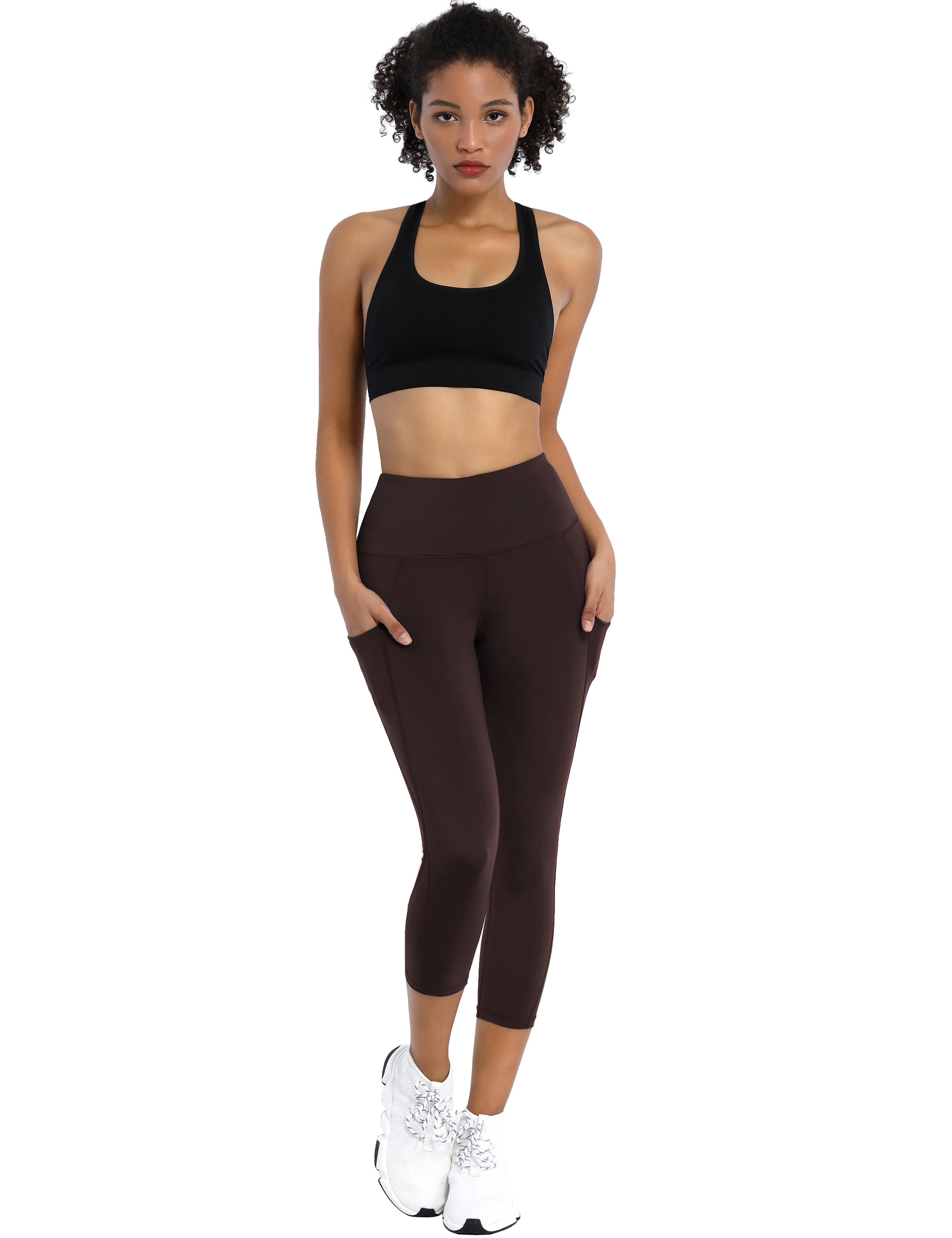 19" High Waist Side Pockets Capris mahoganymaroon_yoga