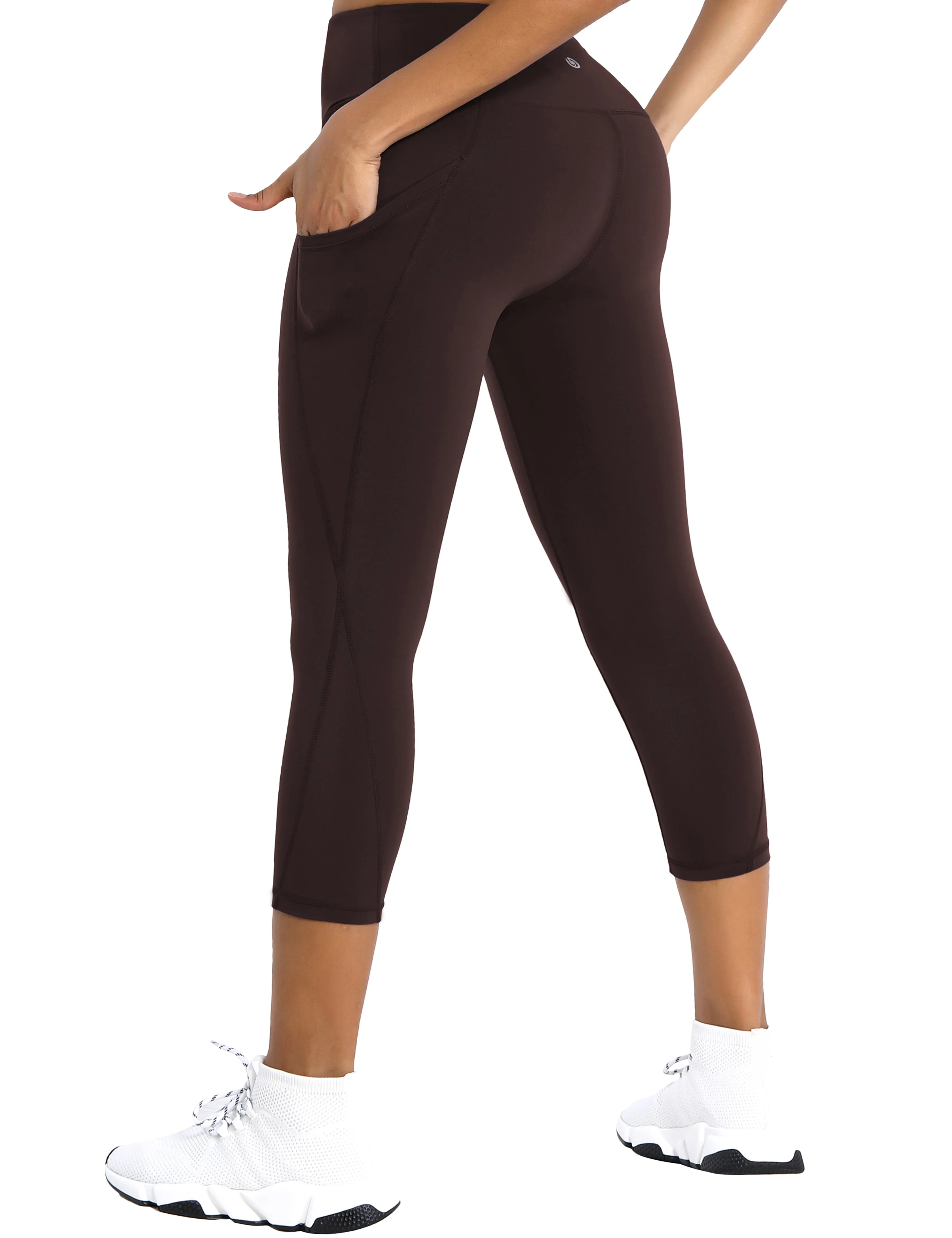 19" High Waist Side Pockets Capris mahoganymaroon_yoga
