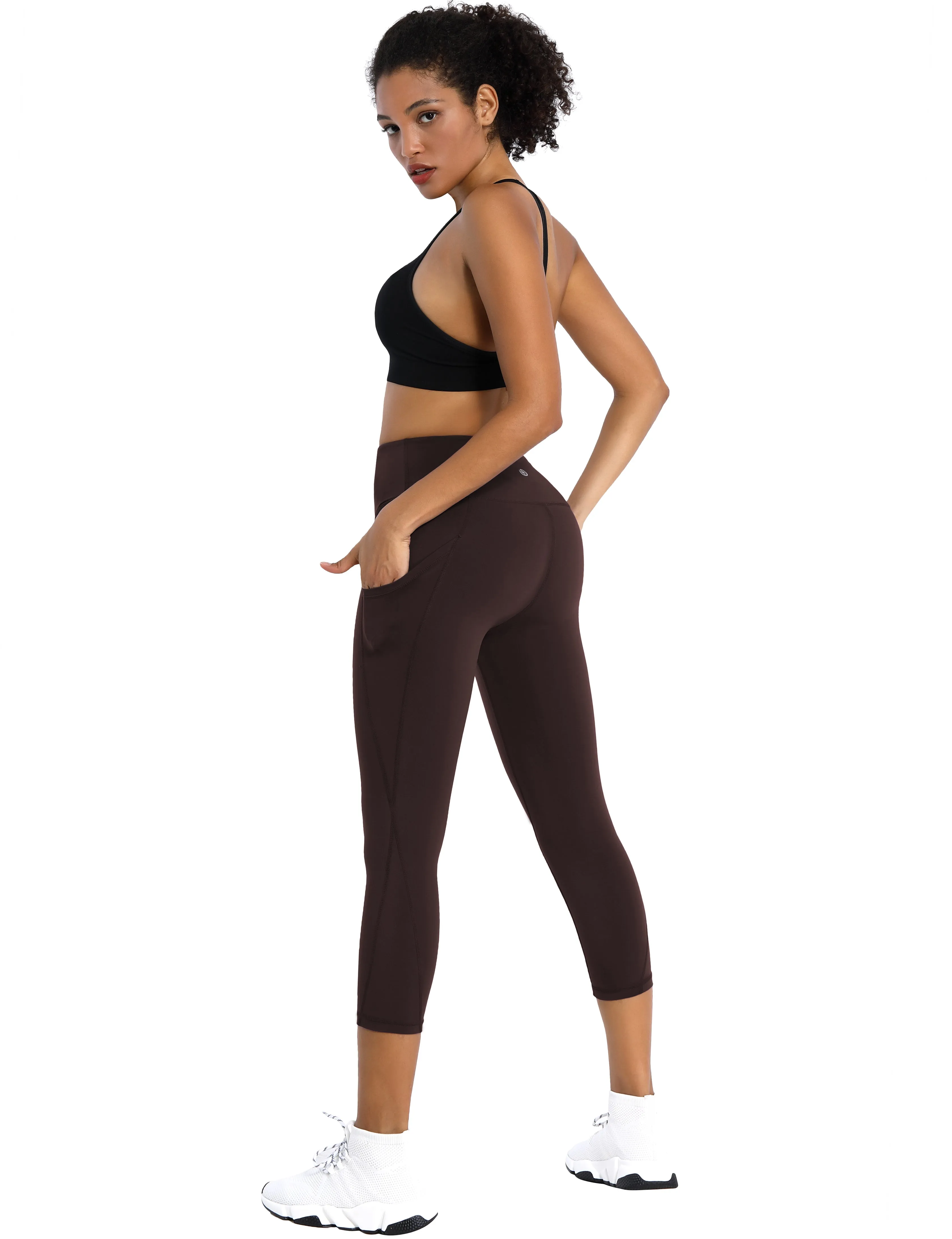 19" High Waist Side Pockets Capris mahoganymaroon_yoga