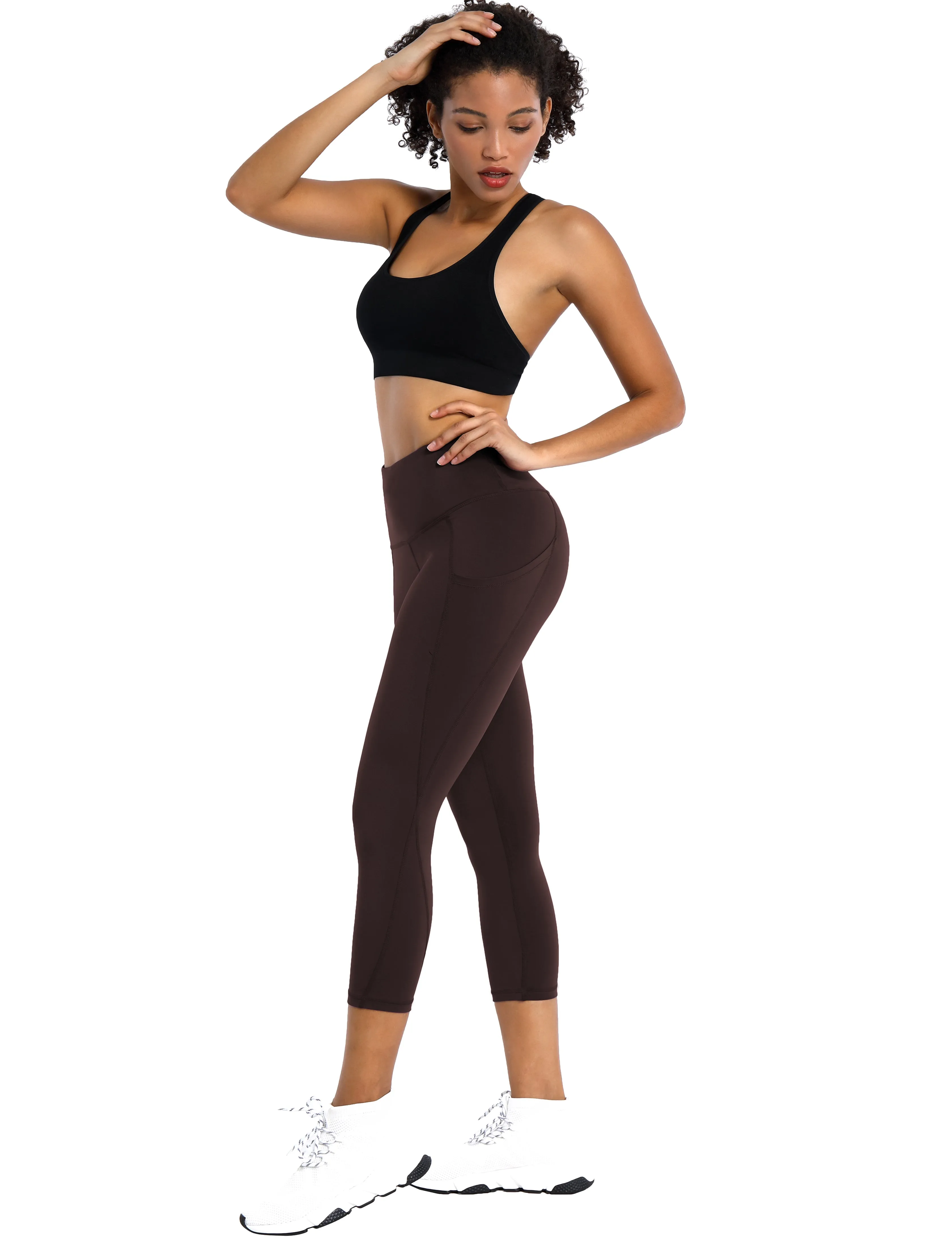 19" High Waist Side Pockets Capris mahoganymaroon_yoga