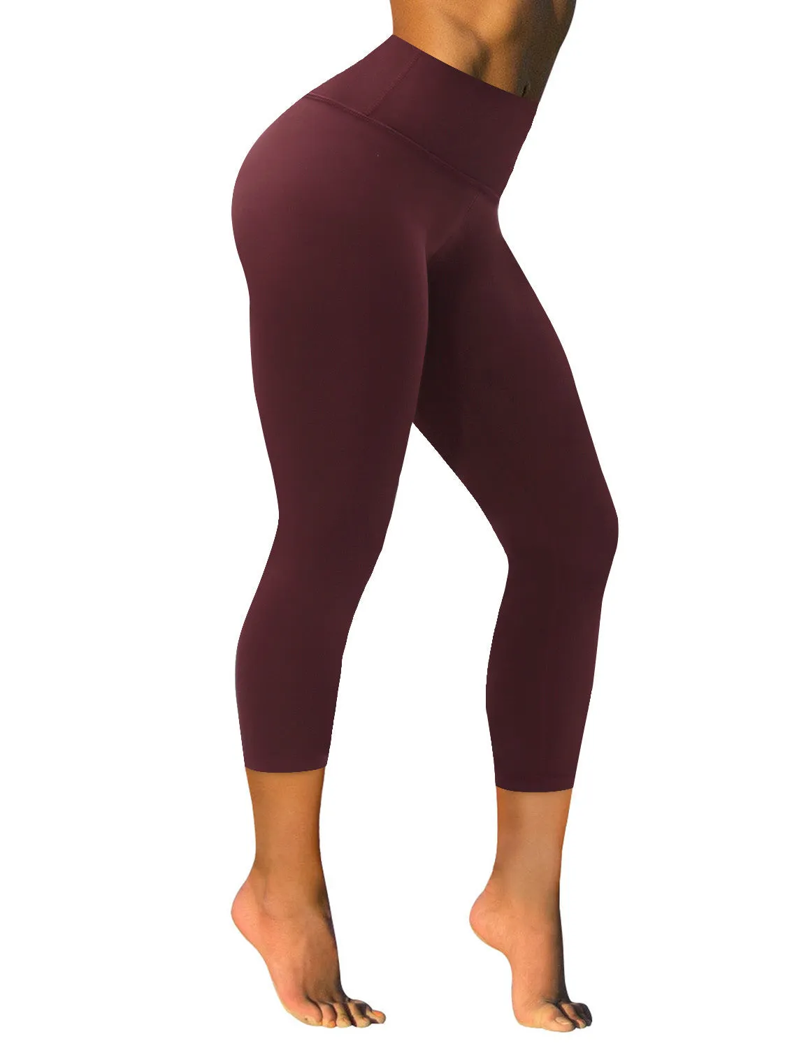 22" High Waist Crop Tight Capris mahoganymaroon_yoga