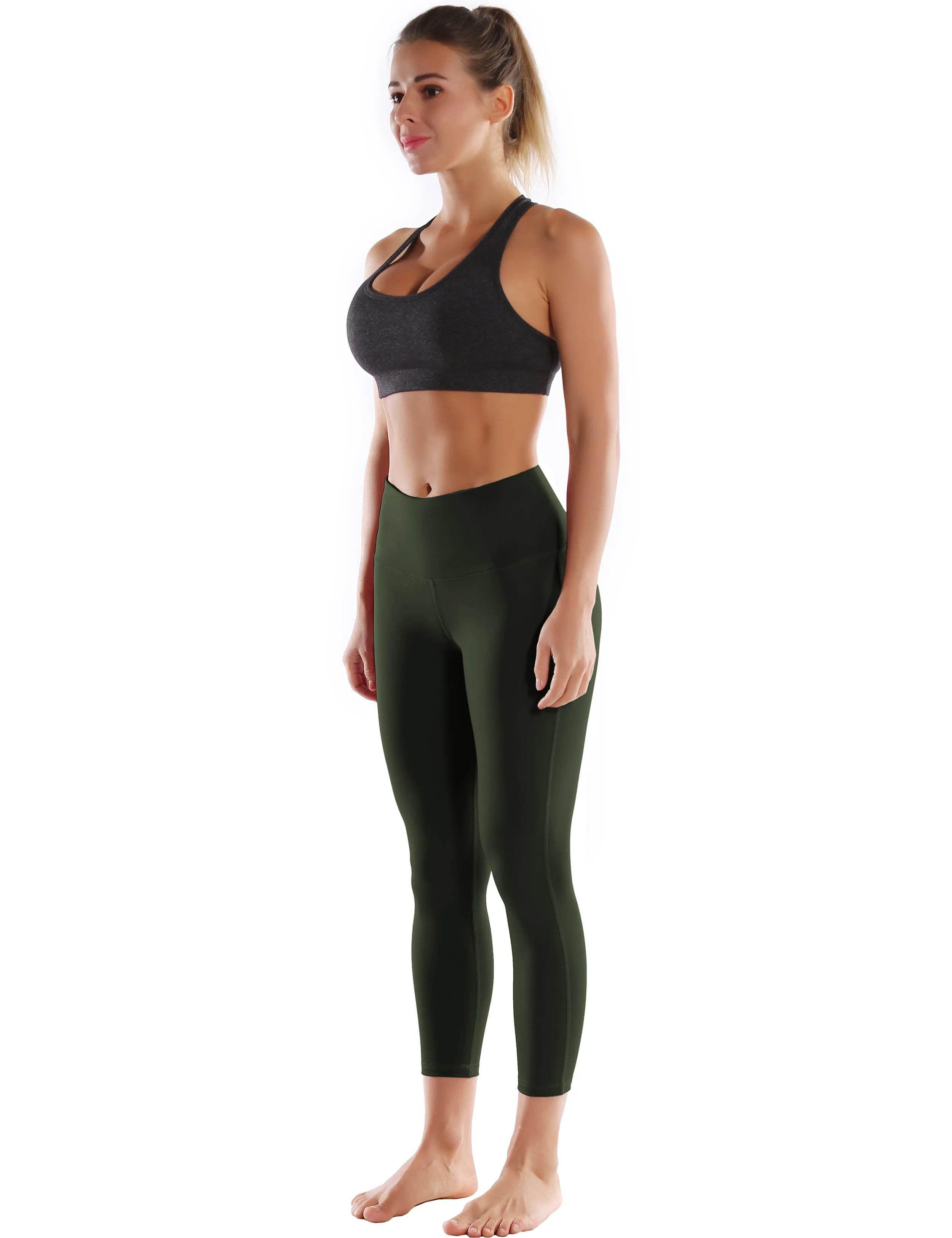 22" High Waist Side Line Capris olivegray_yoga