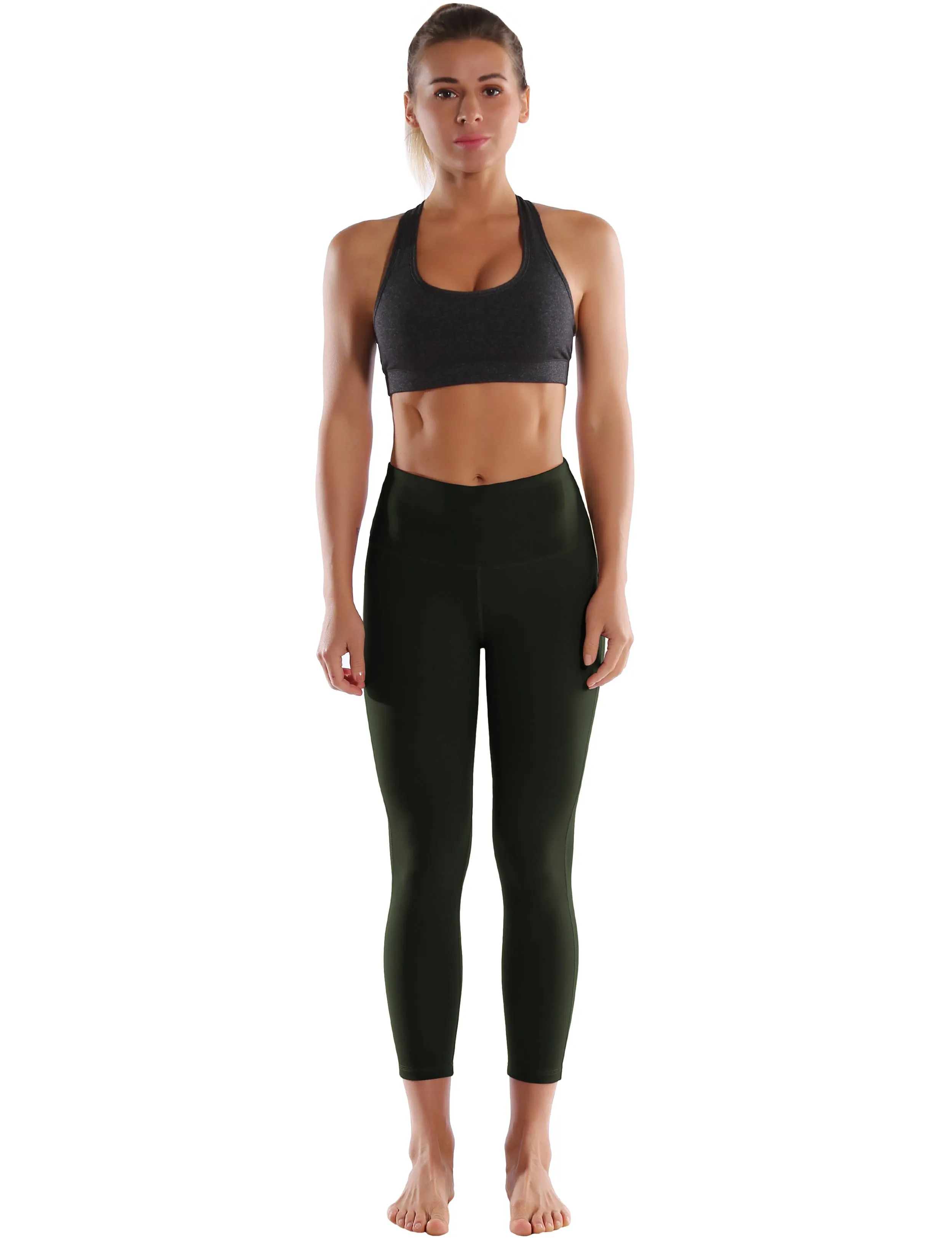 22" High Waist Side Line Capris olivegray_yoga