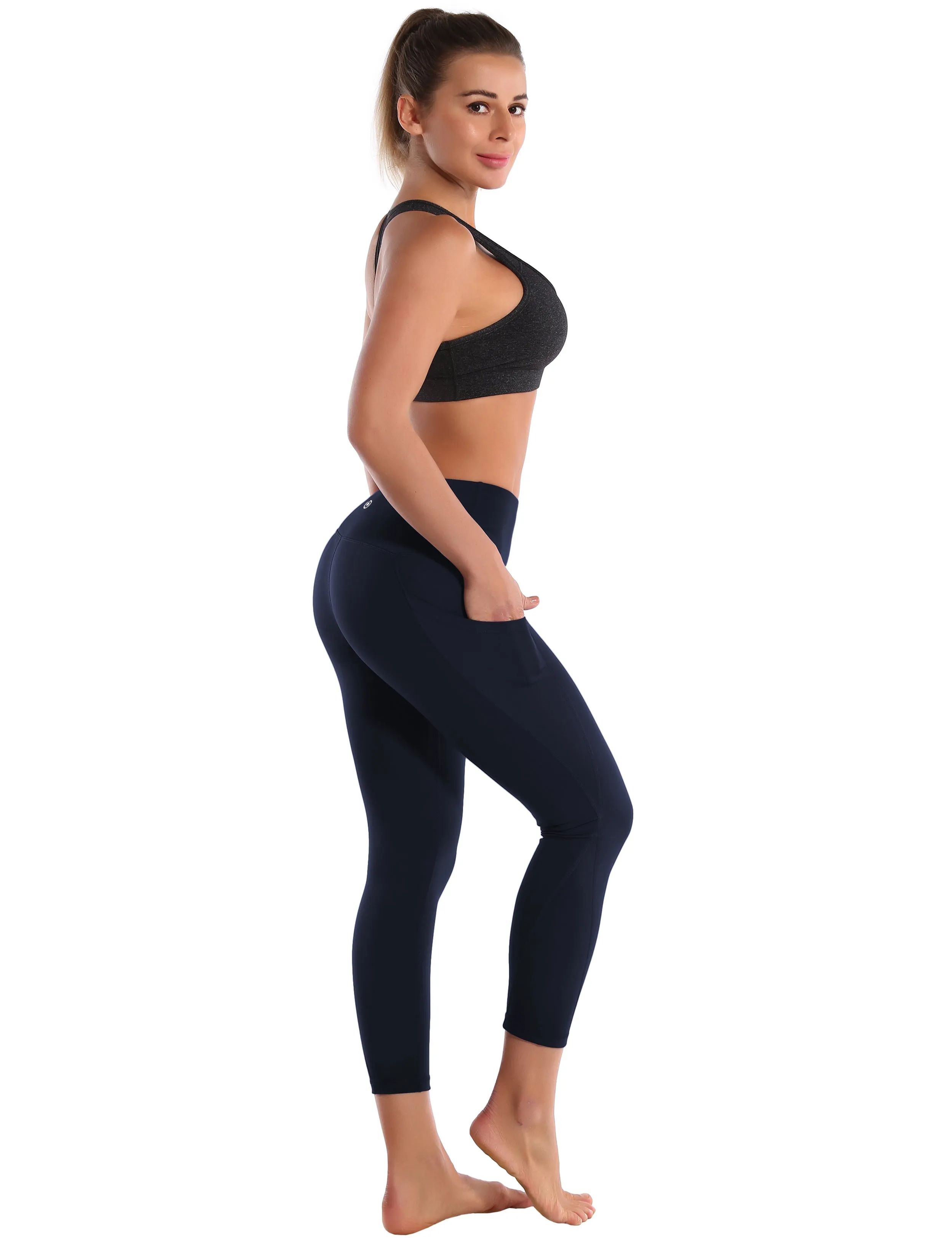 22" High Waist Side Pockets Capris darknavy_yoga