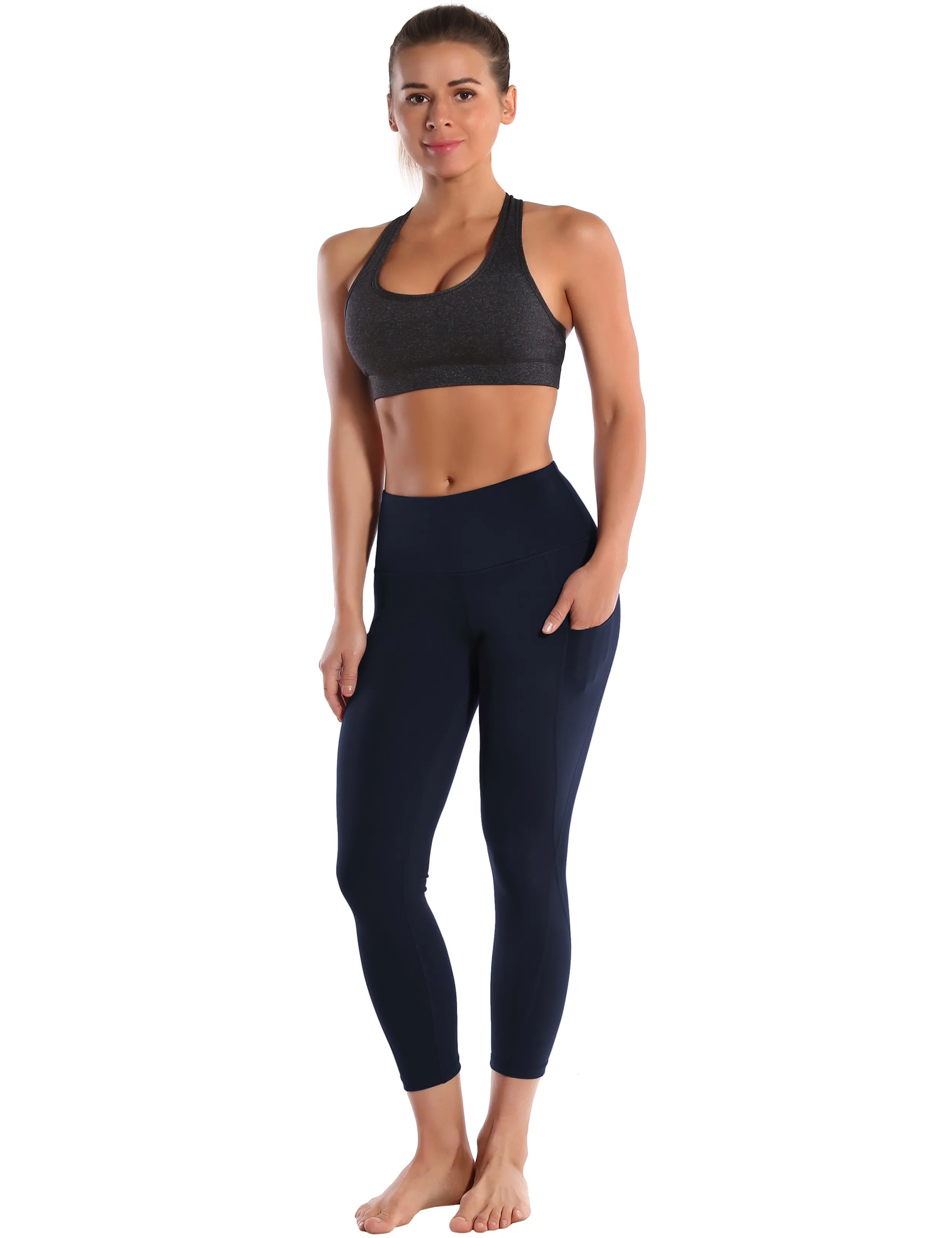 22" High Waist Side Pockets Capris darknavy_yoga