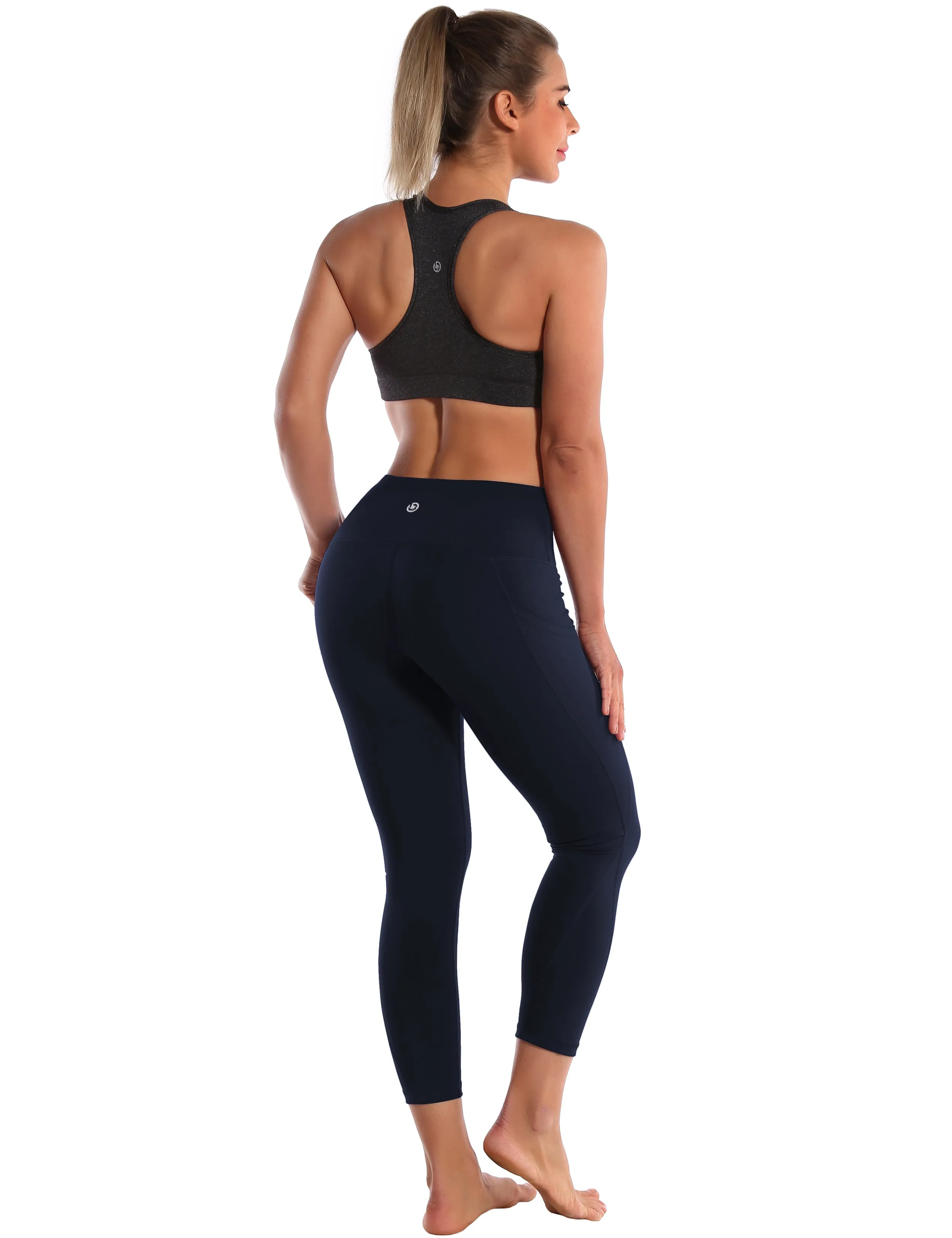 22" High Waist Side Pockets Capris darknavy_yoga