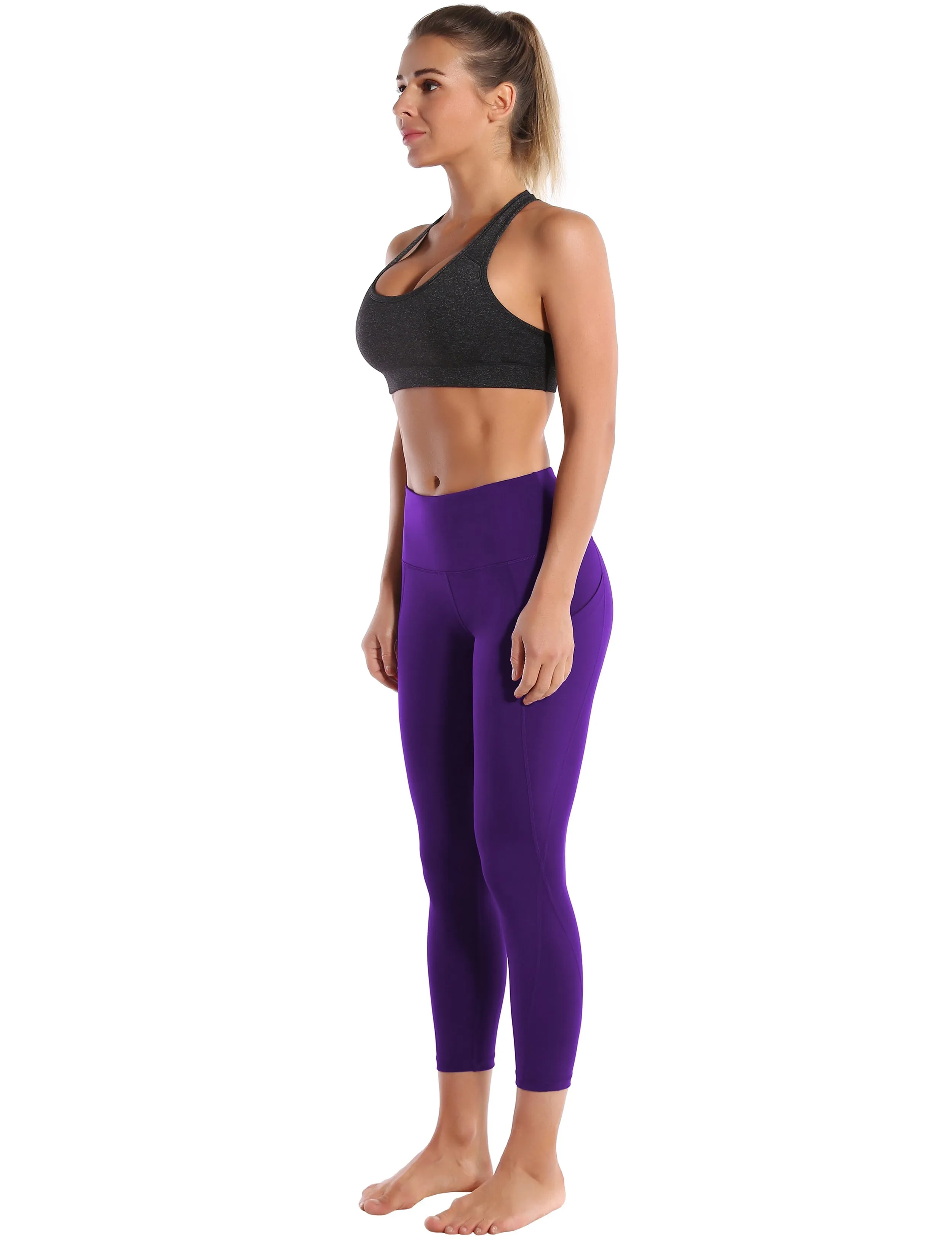 22" High Waist Side Pockets Capris eggplantpurple_yoga