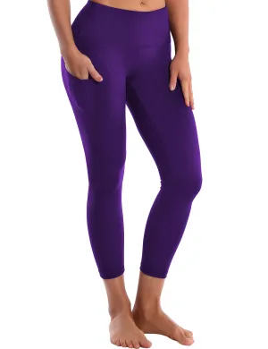 22" High Waist Side Pockets Capris eggplantpurple_yoga