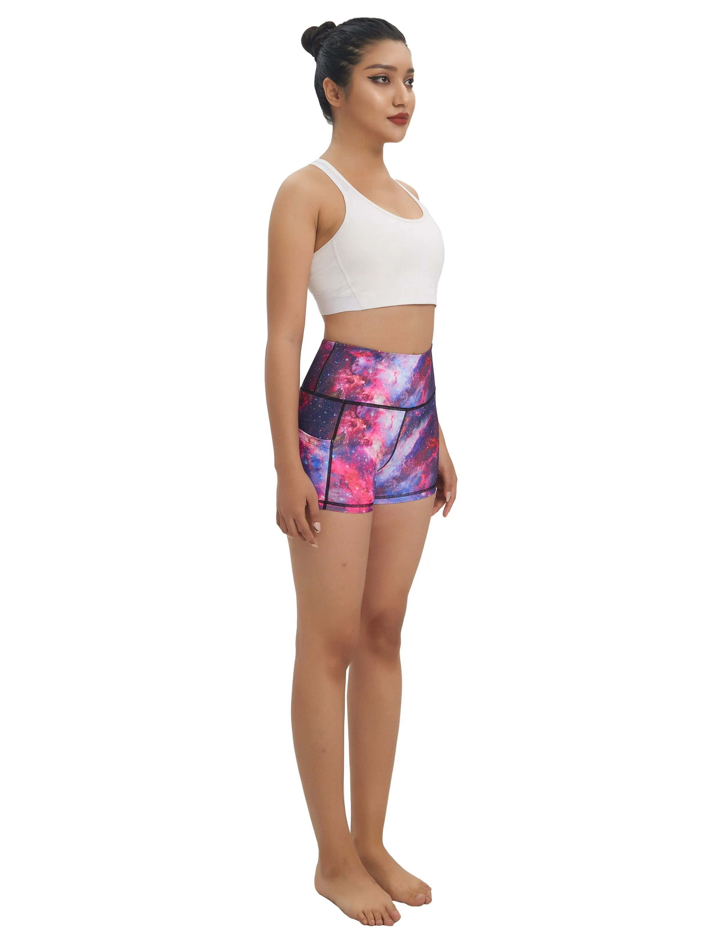 2.5" Printed Side Pockets Yoga Shorts galaxy_yoga