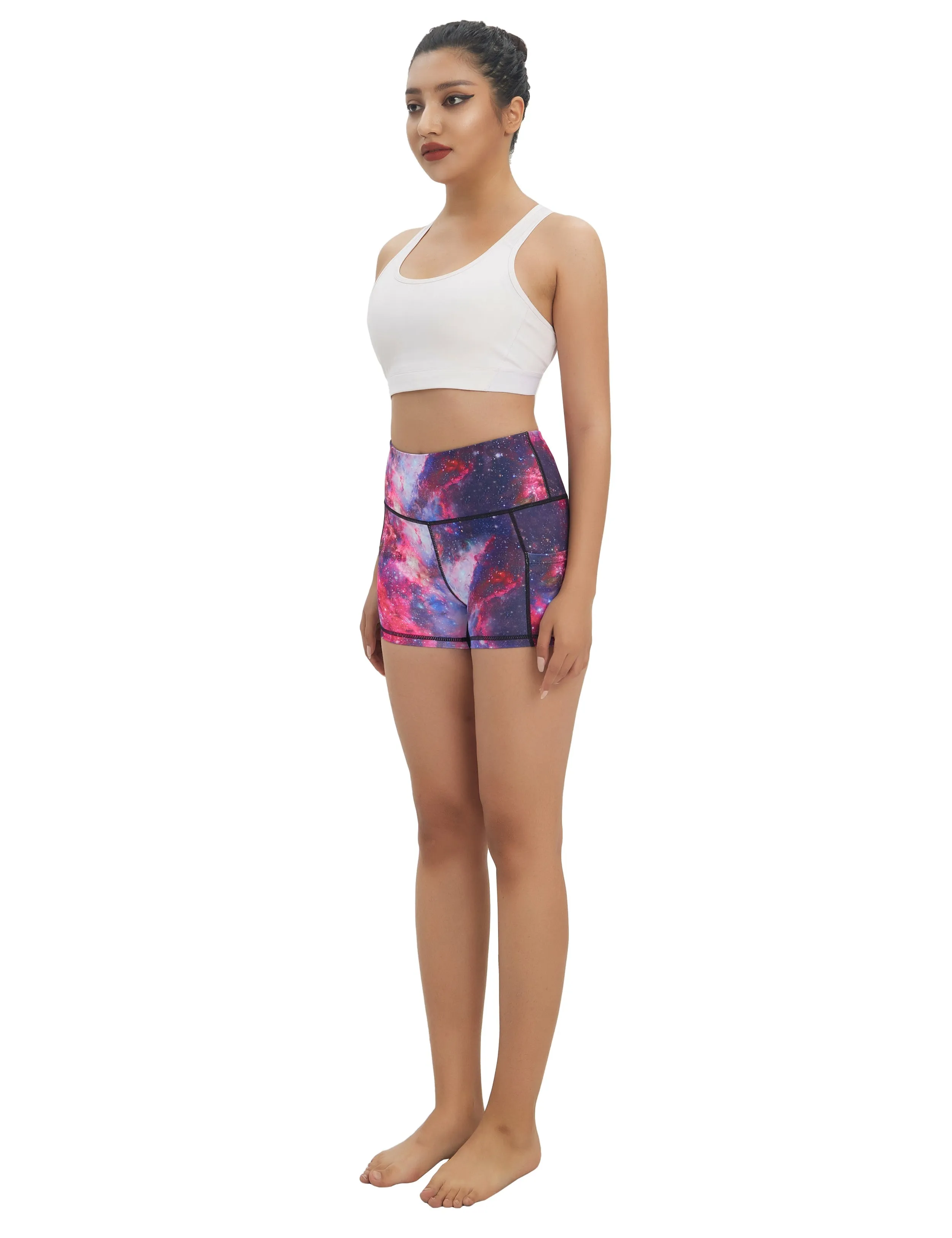2.5" Printed Side Pockets Yoga Shorts galaxy_yoga