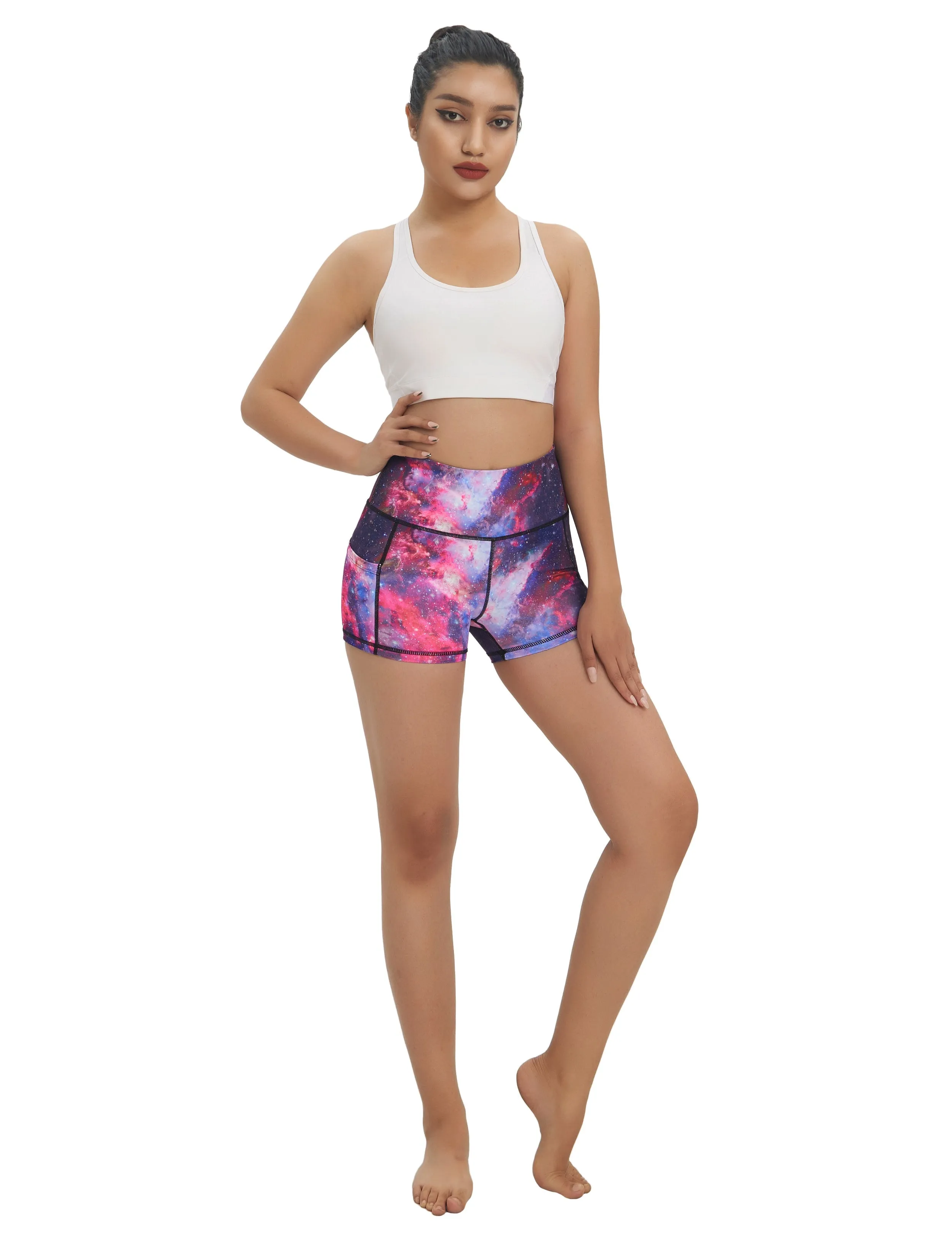 2.5" Printed Side Pockets Yoga Shorts galaxy_yoga