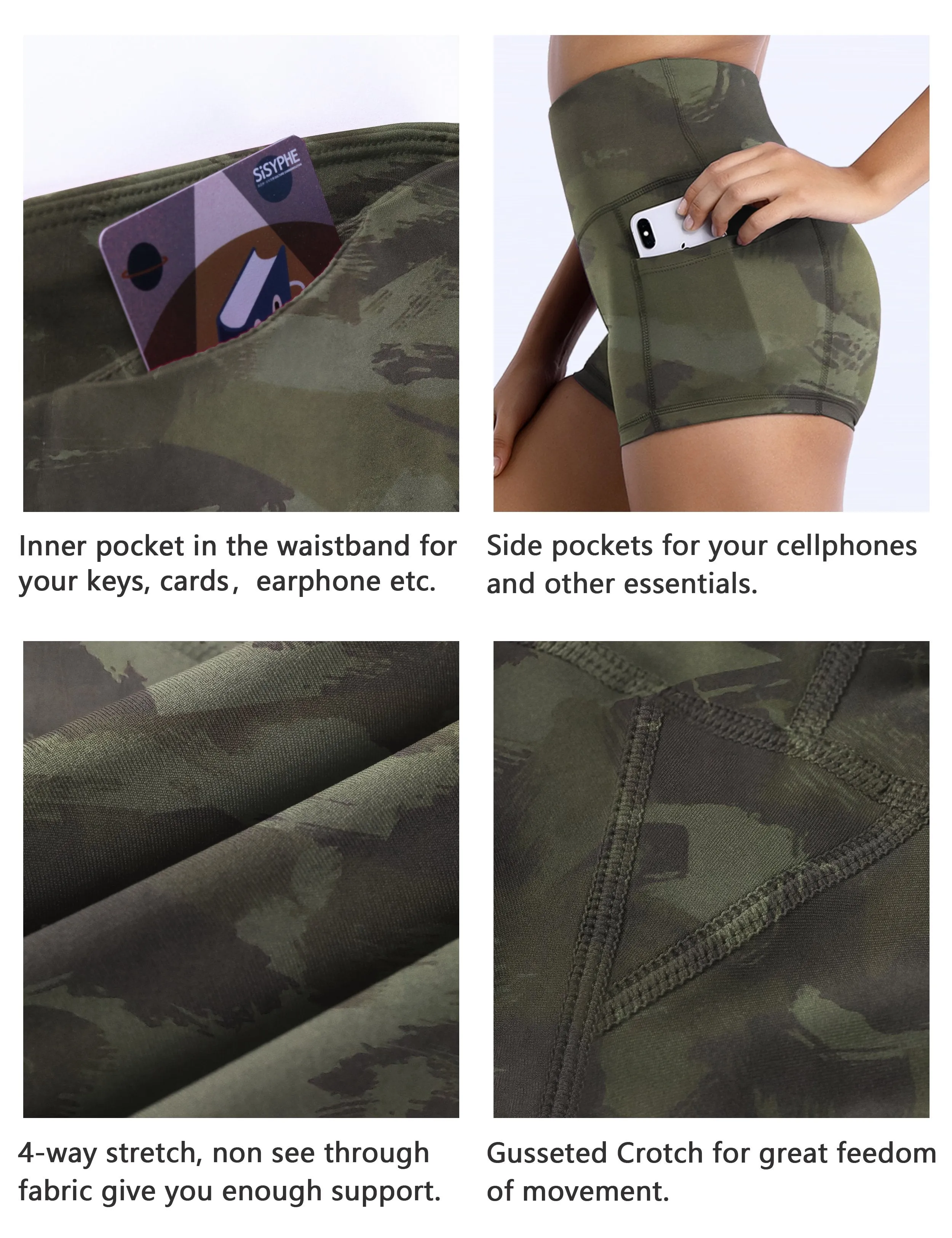 2.5" Printed Side Pockets Yoga Shorts green brushcamo_yoga