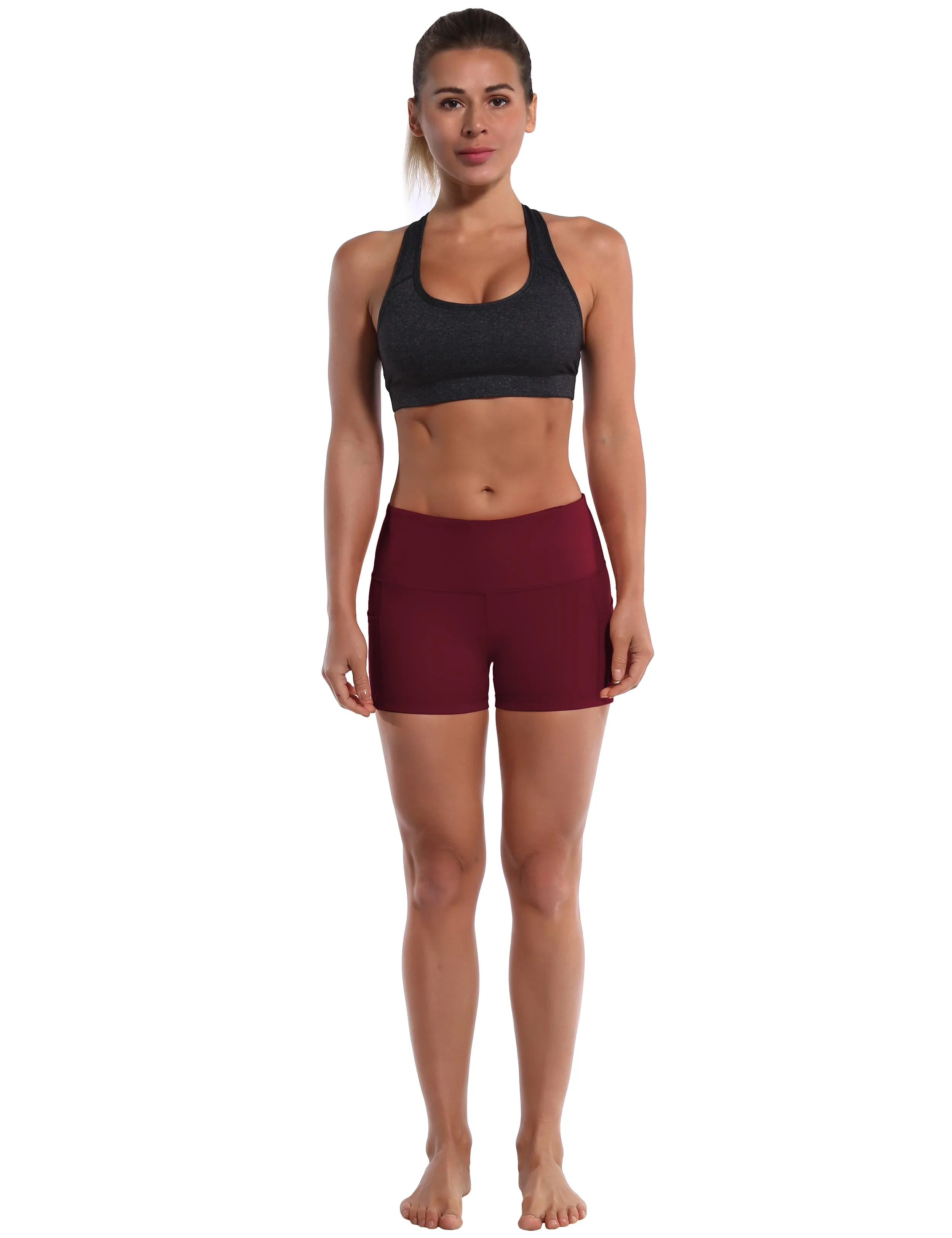 2.5" Side Pockets Yoga Shorts cherryred_yoga