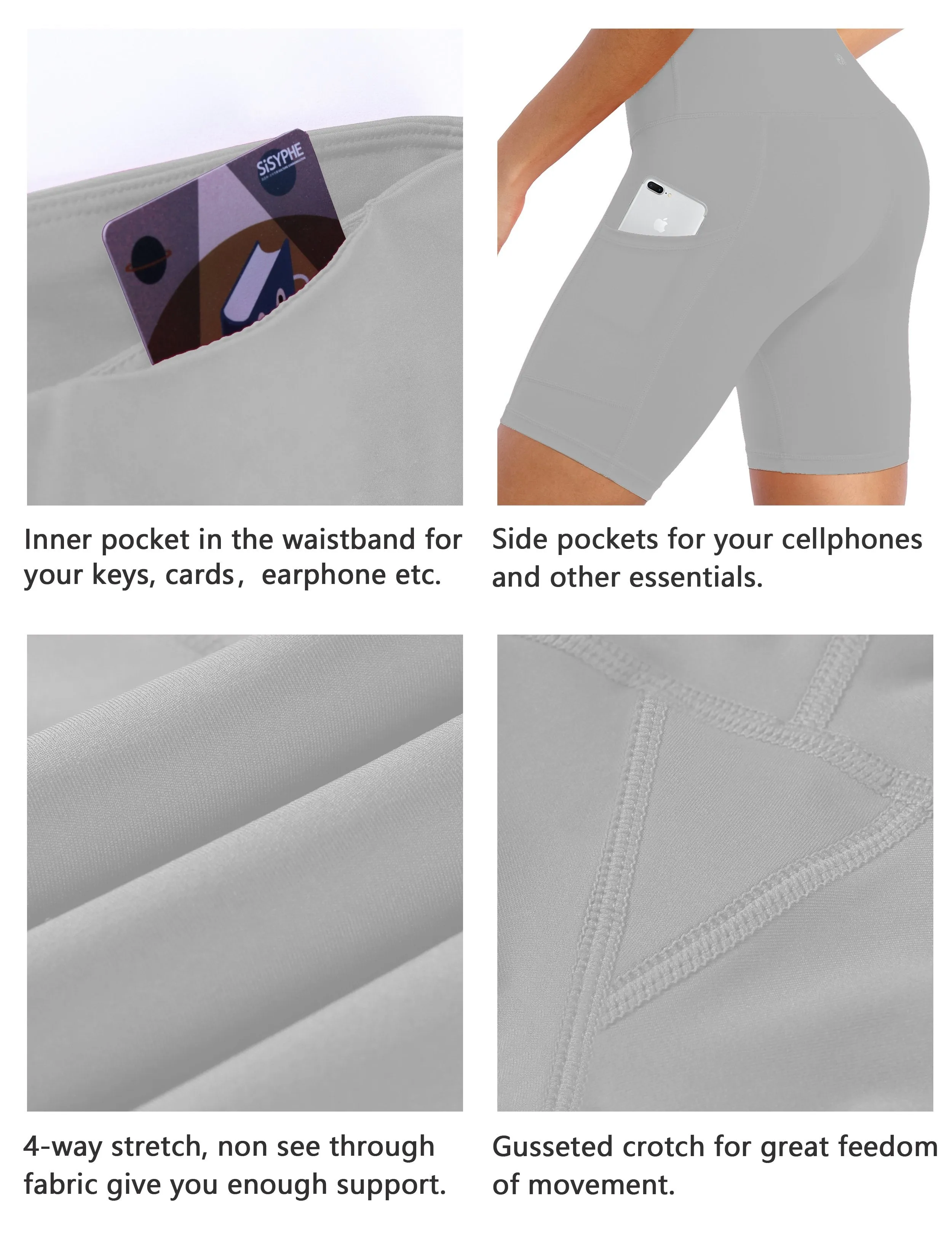 8" Side Pockets Yoga Shorts lightgray ins_yoga