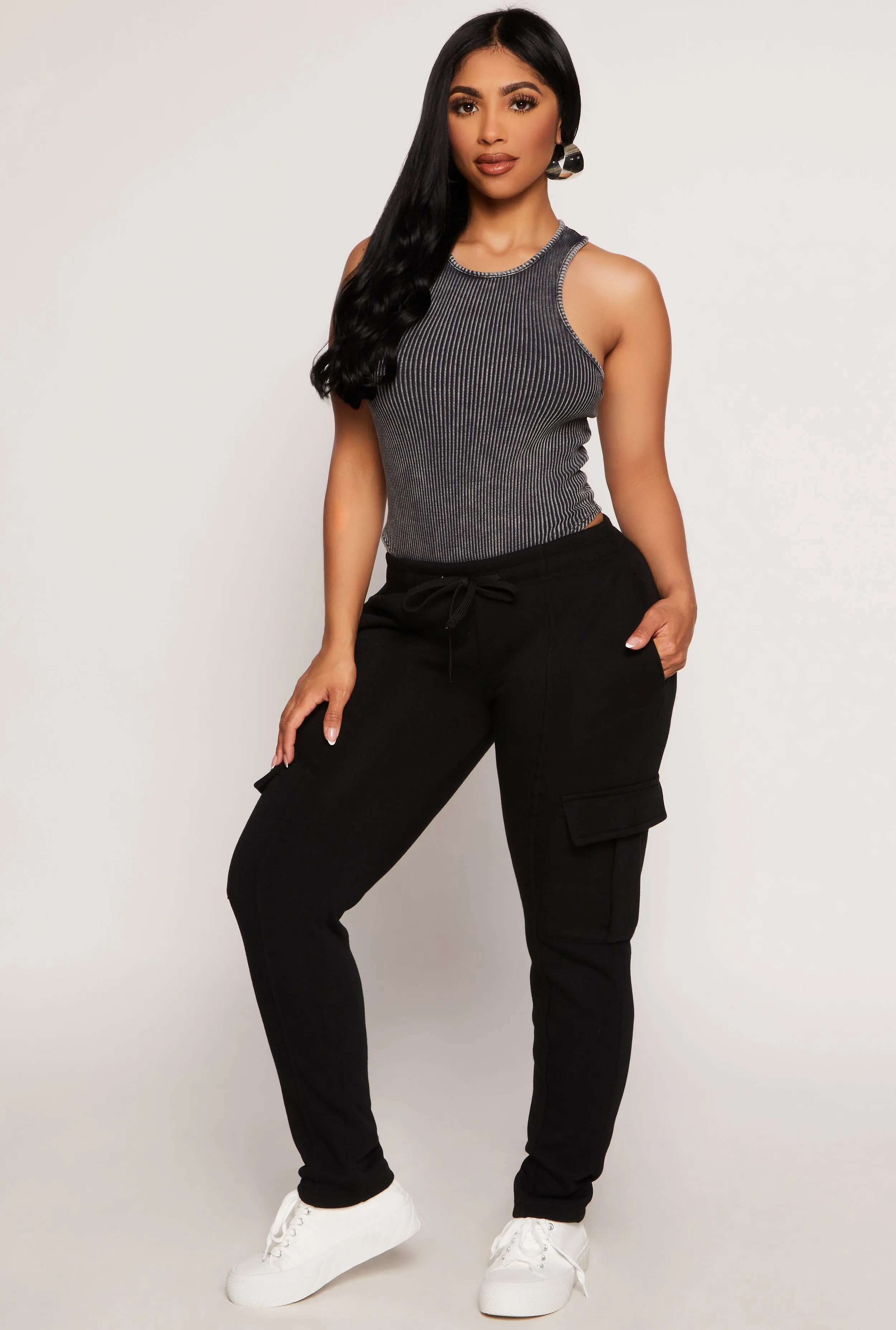 Acid Wash Ribbed Racerback Tank Bodysuit