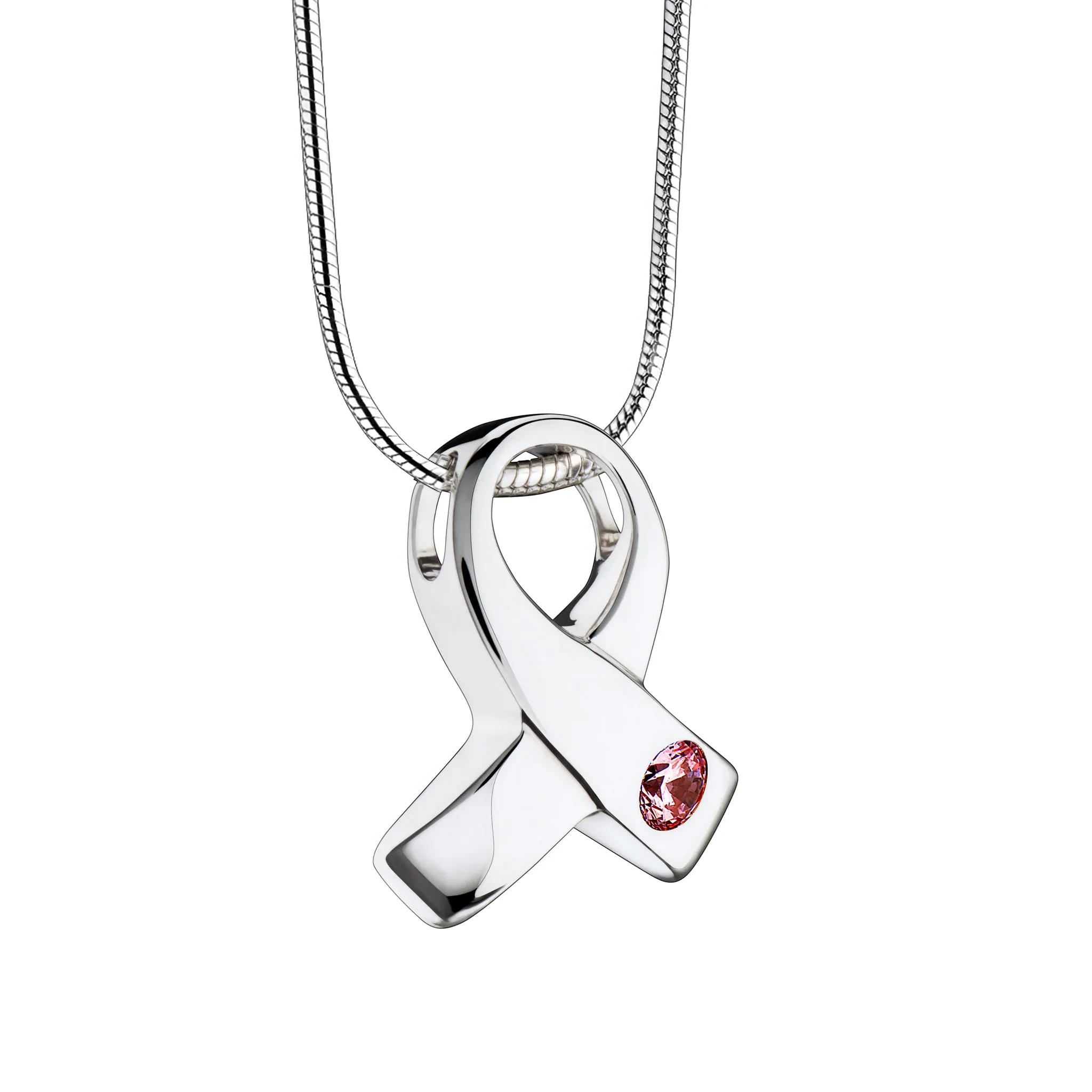Awareness with Pink Crystal Sterling Silver Cremation Pendant