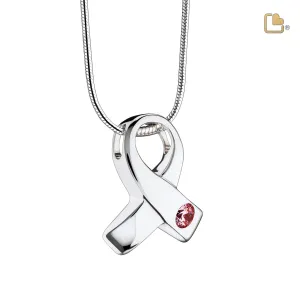 Awareness with Pink Crystal Sterling Silver Cremation Pendant