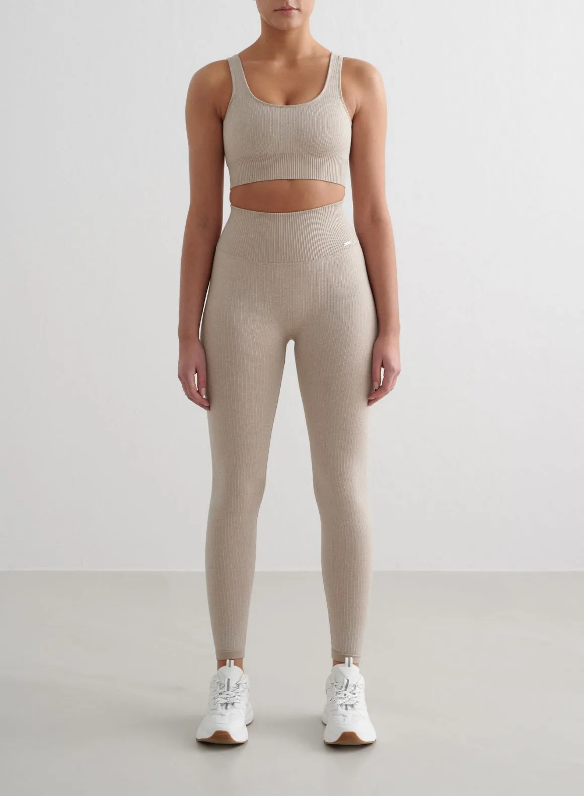 Beige Melange Ribbed Seamless Tights