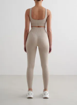 Beige Melange Ribbed Seamless Tights