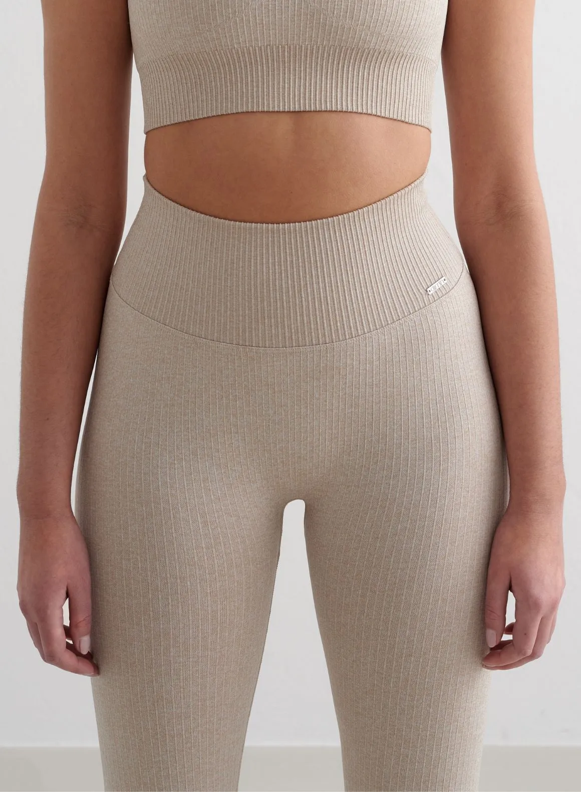 Beige Melange Ribbed Seamless Tights