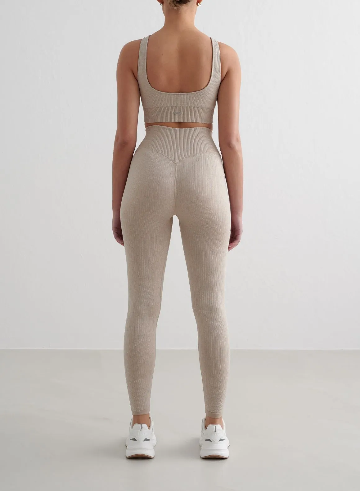 Beige Melange Ribbed Seamless Tights