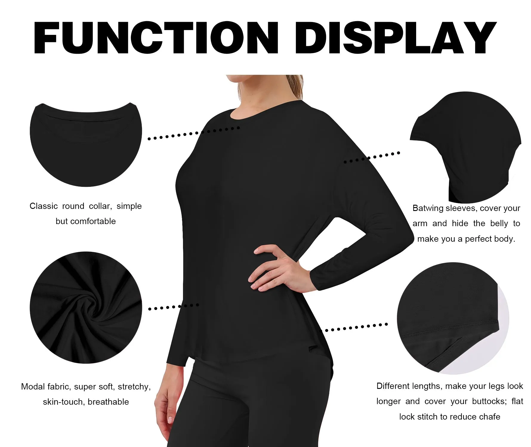 Biking Batwing Tunic Tops black_Biking