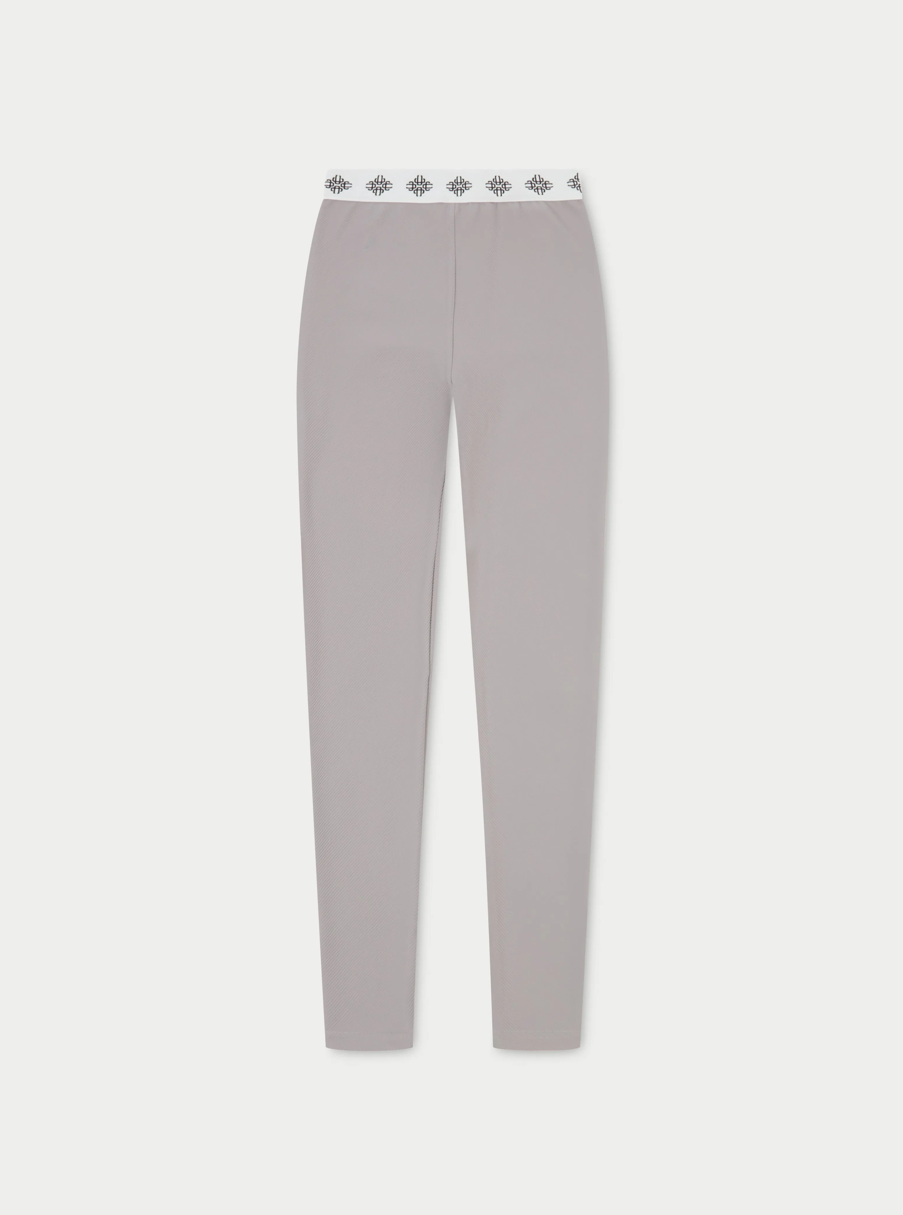 BRANDED WAISTBAND RIBBED LEGGINGS - GREY