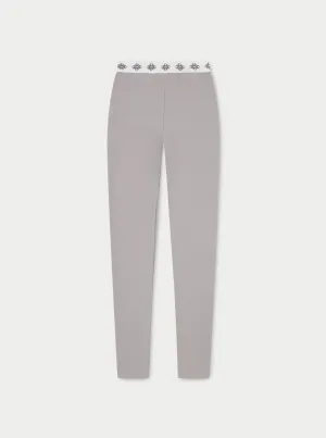 BRANDED WAISTBAND RIBBED LEGGINGS - GREY