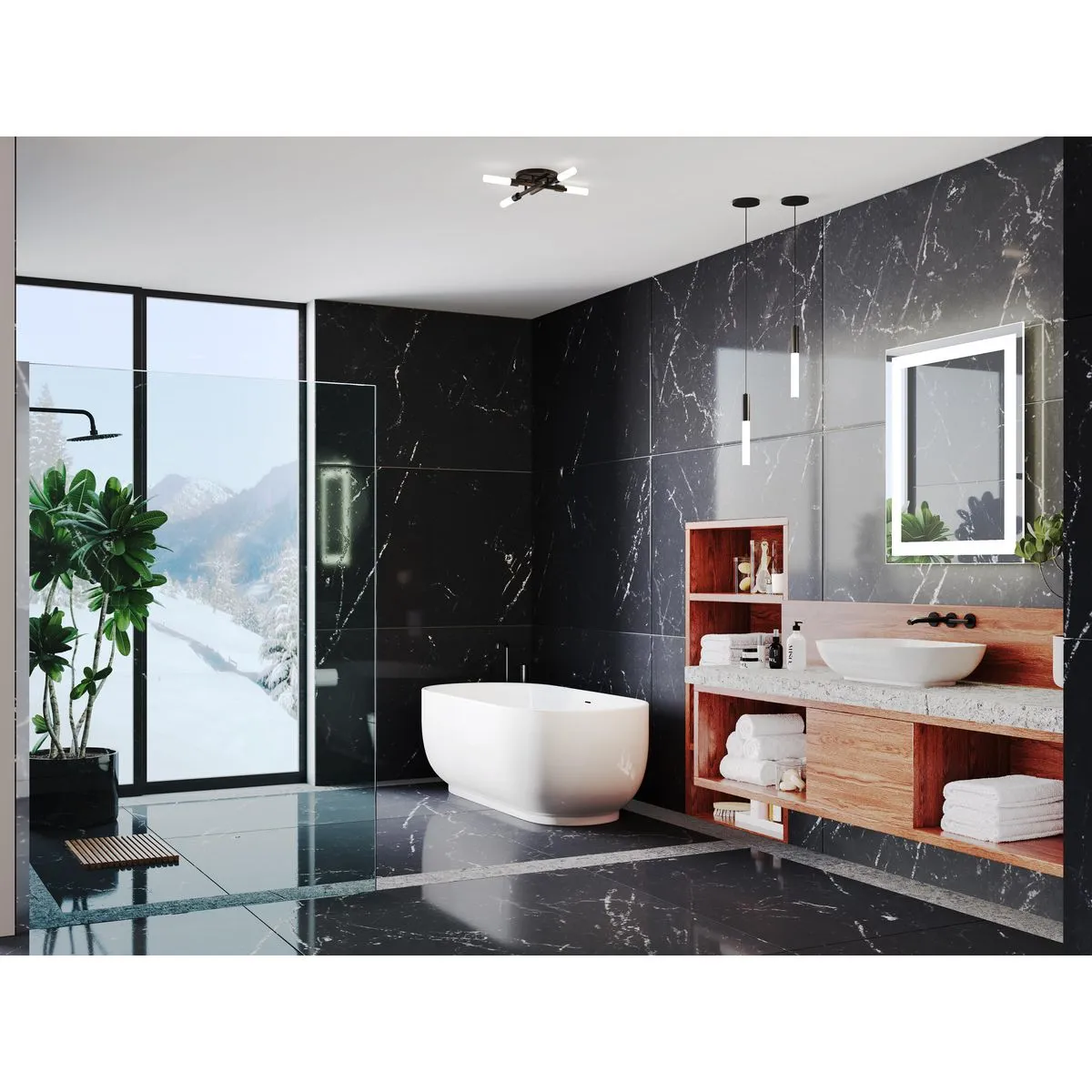 Captarent Collection 30x36 in. Rectangular Illuminated Integrated LED White Mirror