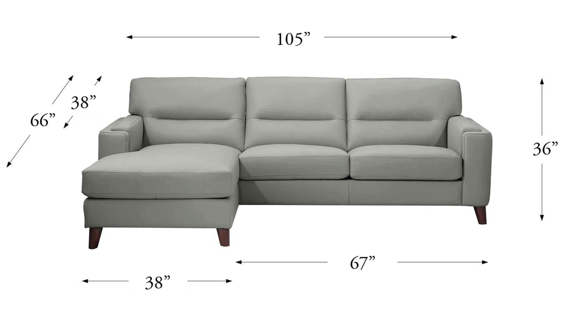 Elm Leather Sectional Collection, Silver Gray