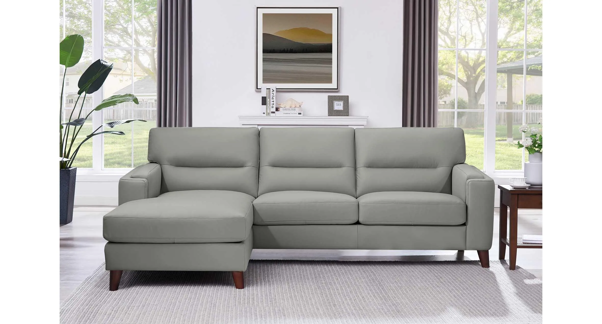 Elm Leather Sectional Collection, Silver Gray
