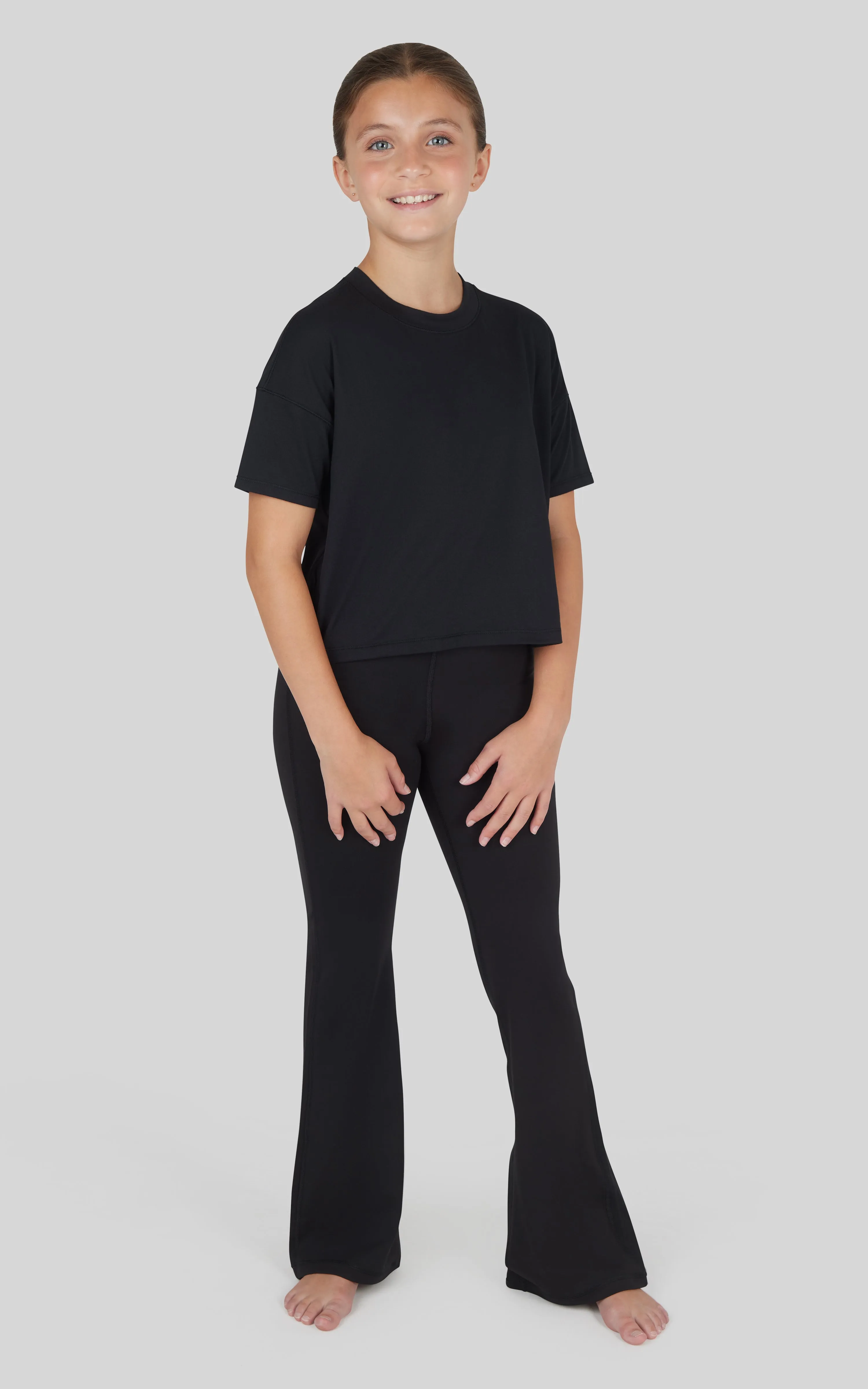 Girls 3 PC T-Shirt   Interlock Crossover Legging   Flared Pant Set