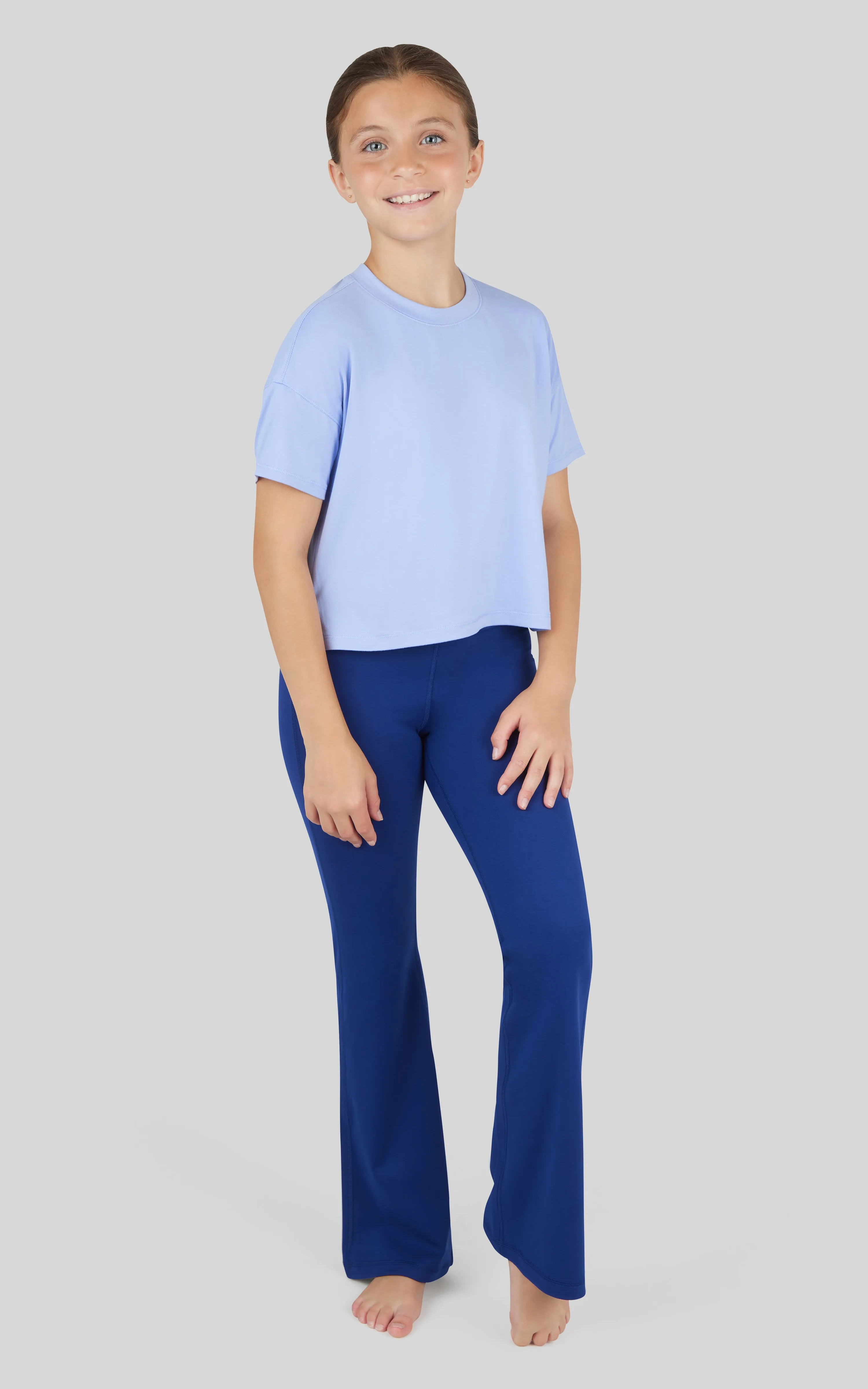 Girls 3 PC T-Shirt   Interlock Crossover Legging   Flared Pant Set