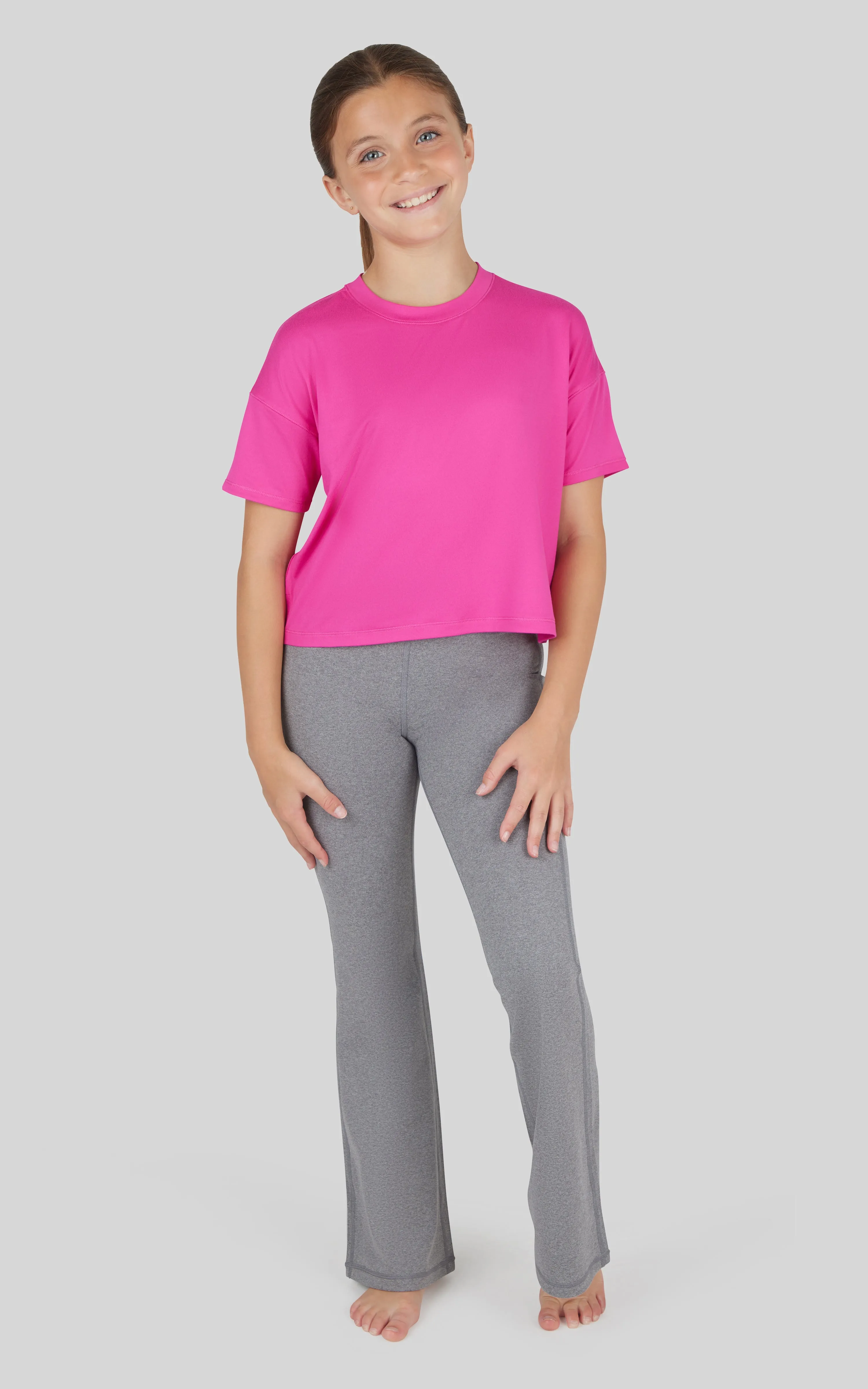 Girls 3 PC T-Shirt   Interlock Crossover Legging   Flared Pant Set