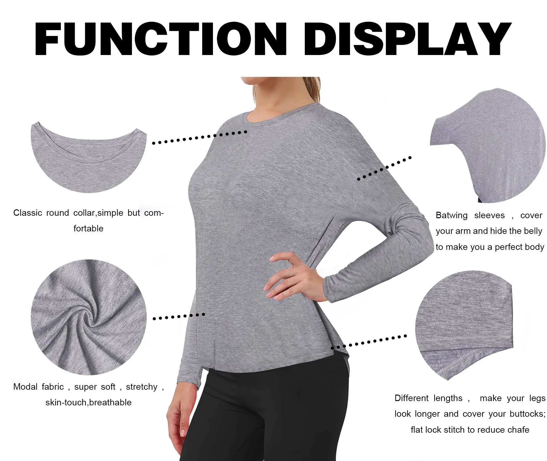 Gym Batwing Tunic Tops heathergray_Gym
