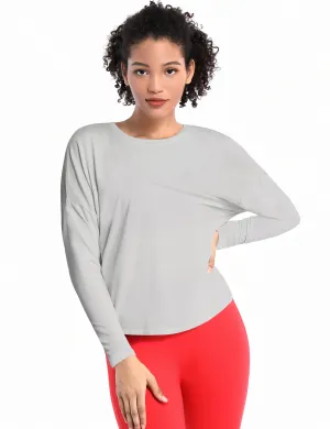 Gym Batwing Tunic Tops lightgray_Gym