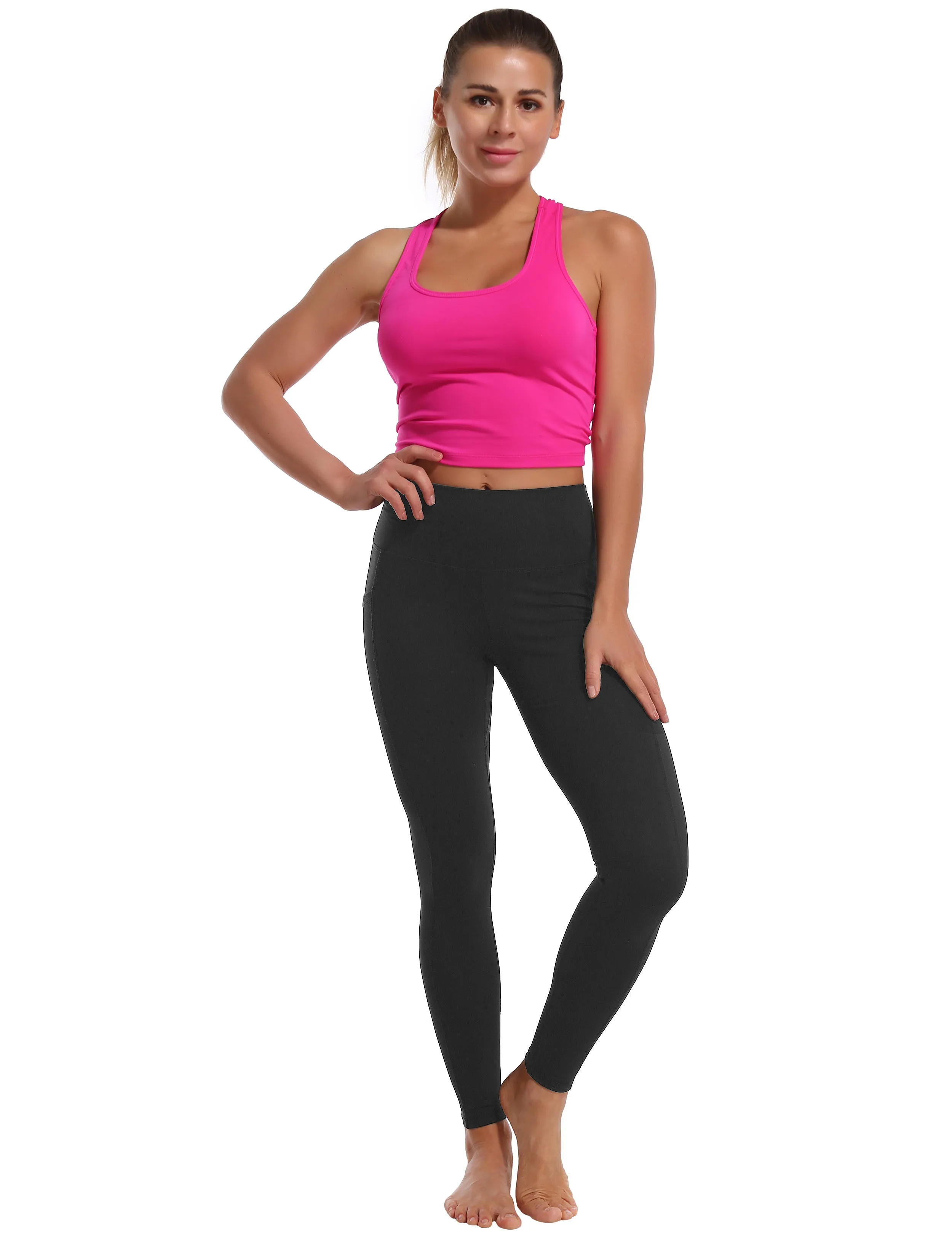High Waisted Biking Pants 7/8 Length Leggings with Pockets charcoalgrey_Biking