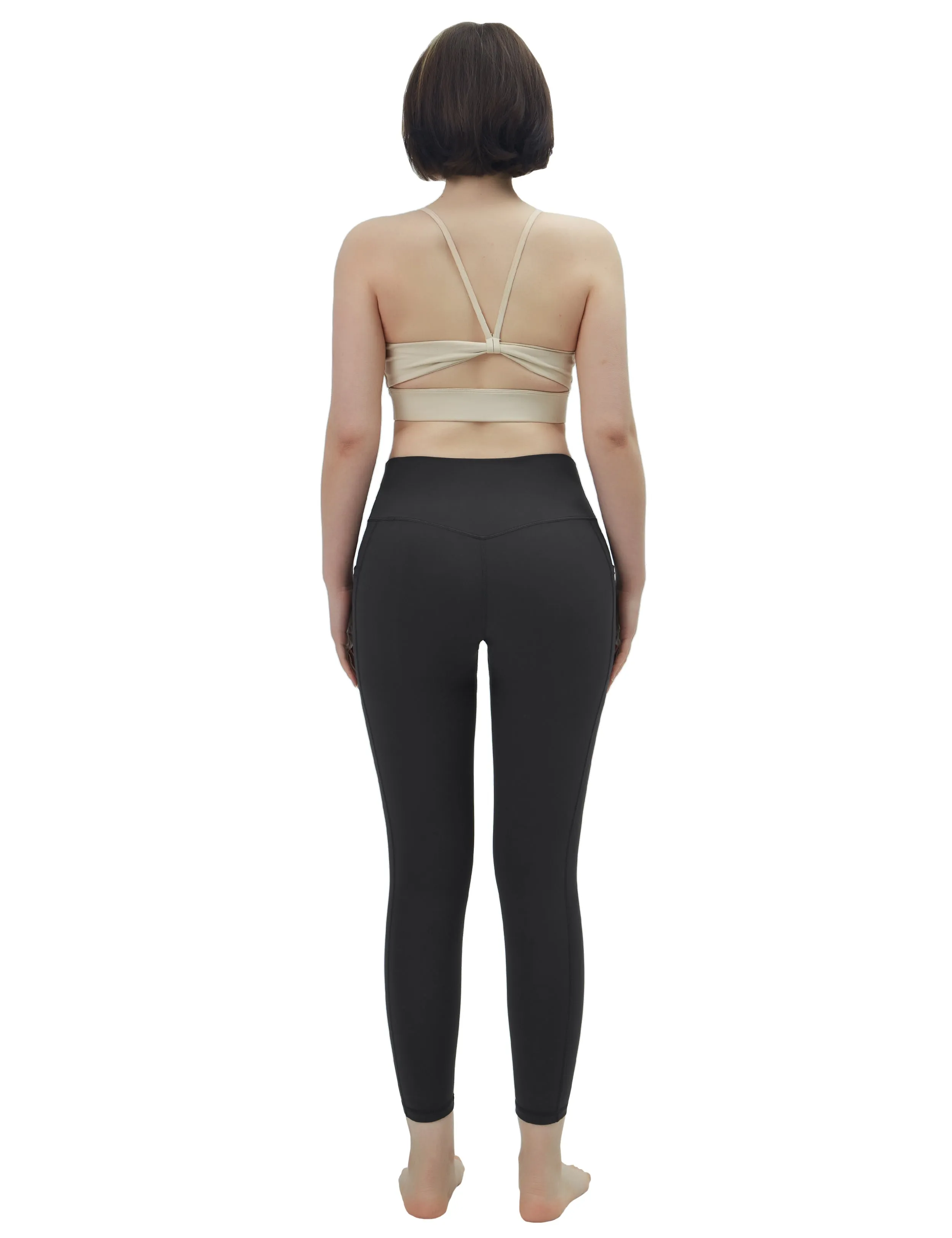 High Waisted Biking Pants 7/8 Length Leggings with Pockets charcoalgrey_Biking