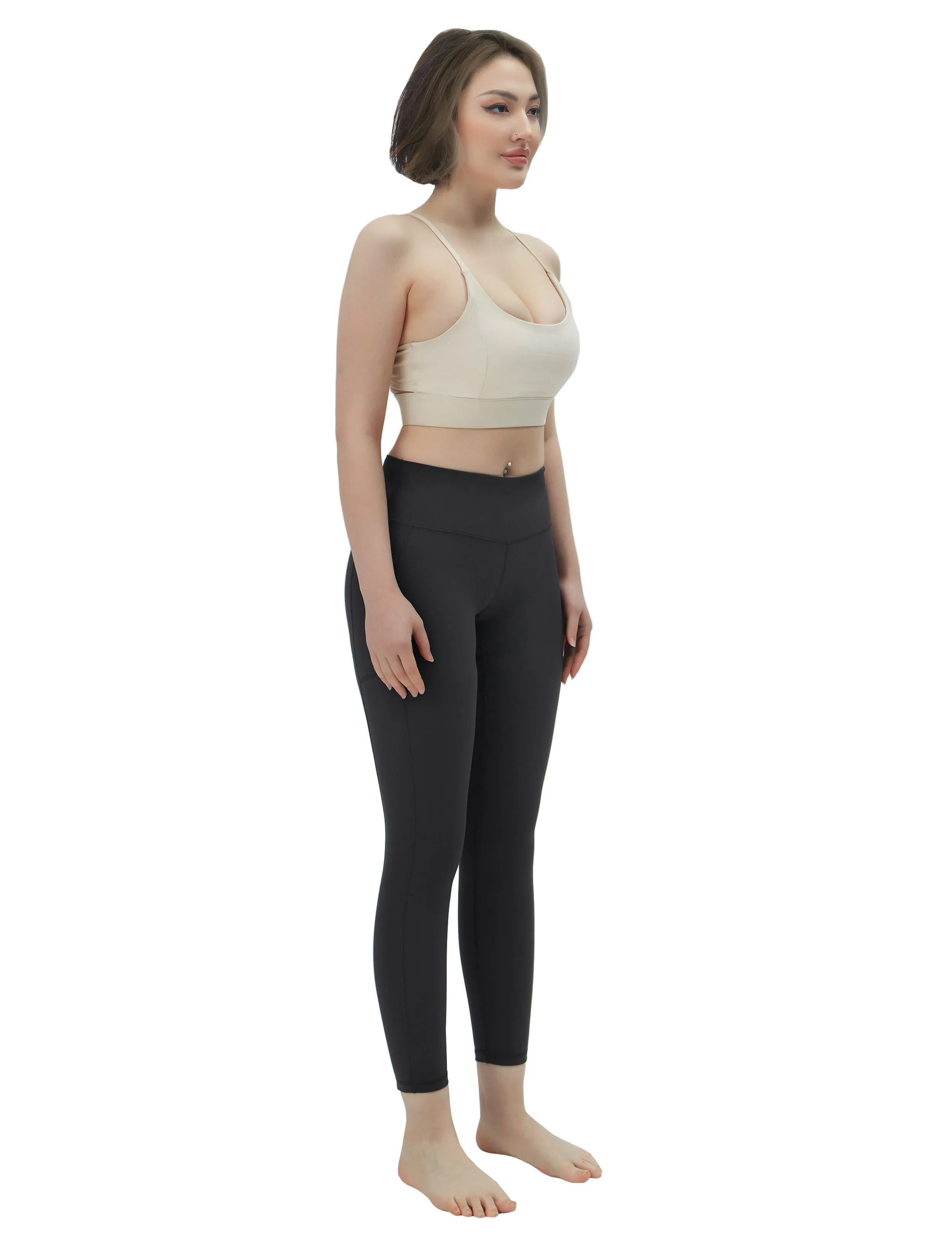 High Waisted Biking Pants 7/8 Length Leggings with Pockets charcoalgrey_Biking