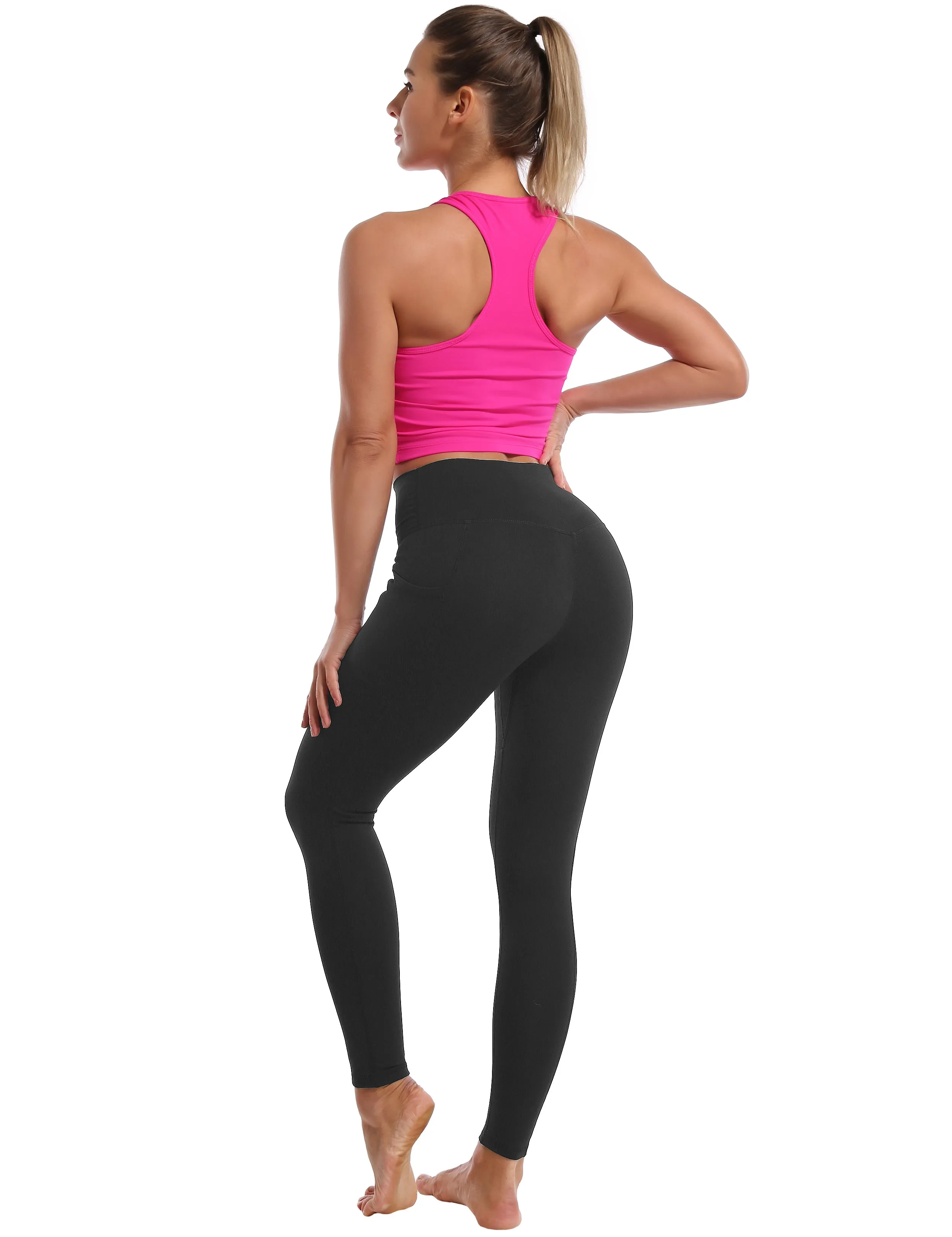 High Waisted Biking Pants 7/8 Length Leggings with Pockets charcoalgrey_Biking