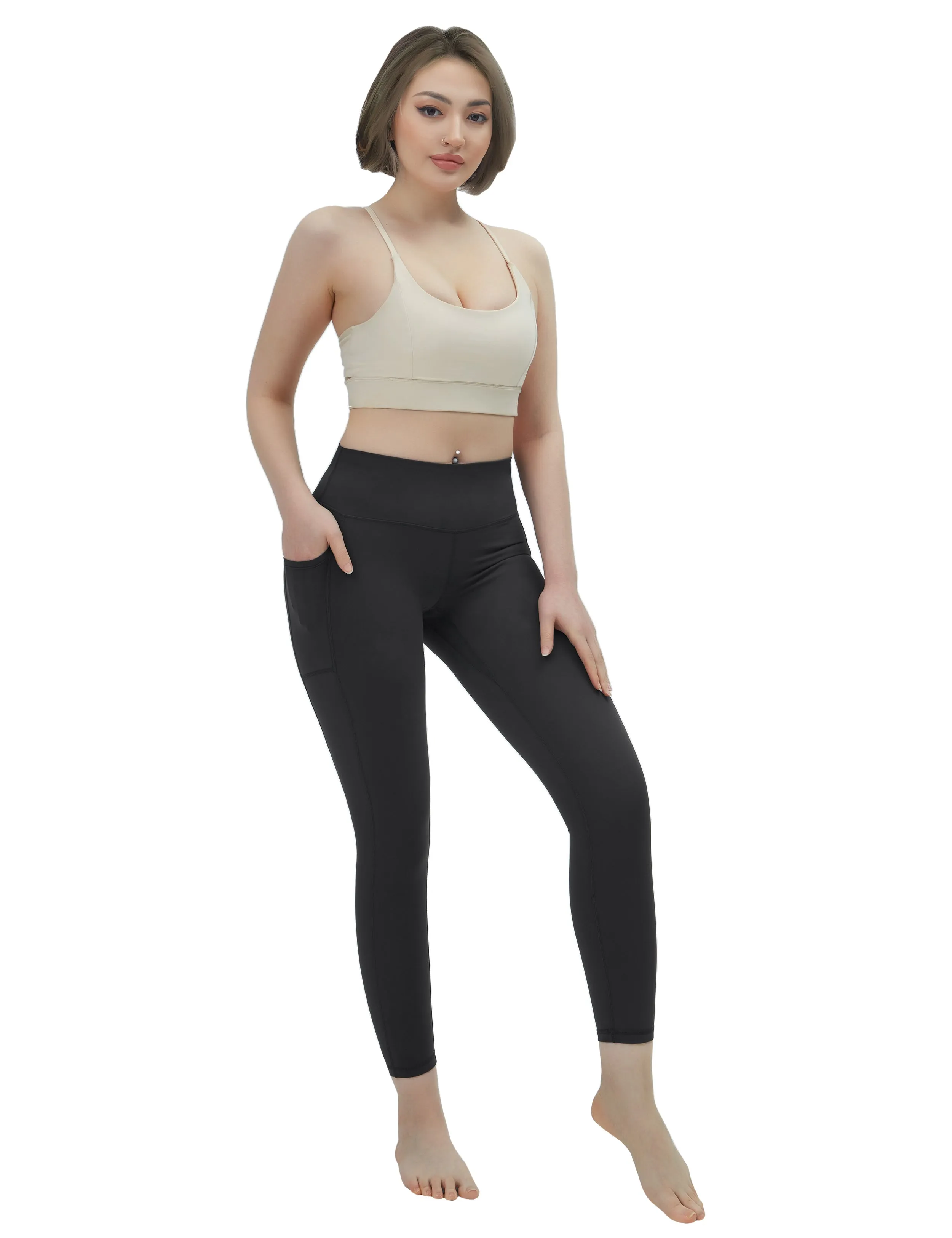 High Waisted Biking Pants 7/8 Length Leggings with Pockets charcoalgrey_Biking