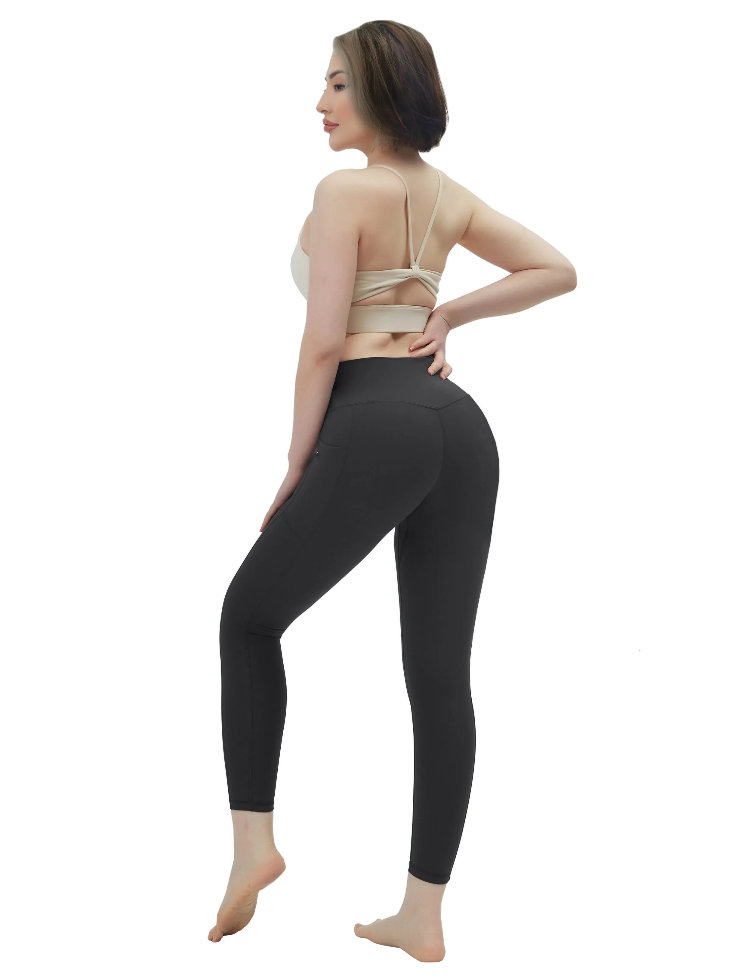 High Waisted Biking Pants 7/8 Length Leggings with Pockets charcoalgrey_Biking