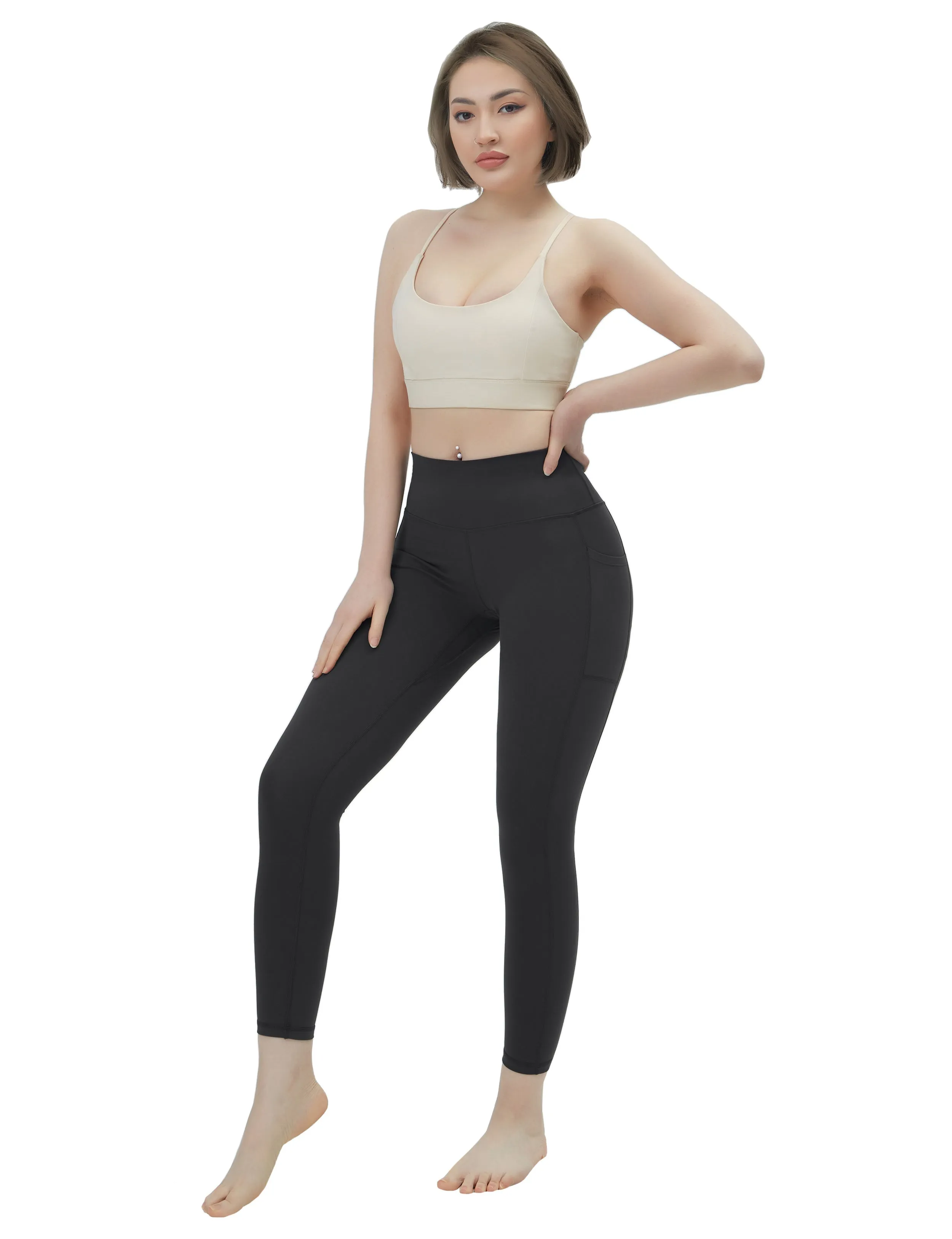High Waisted Biking Pants 7/8 Length Leggings with Pockets charcoalgrey_Biking