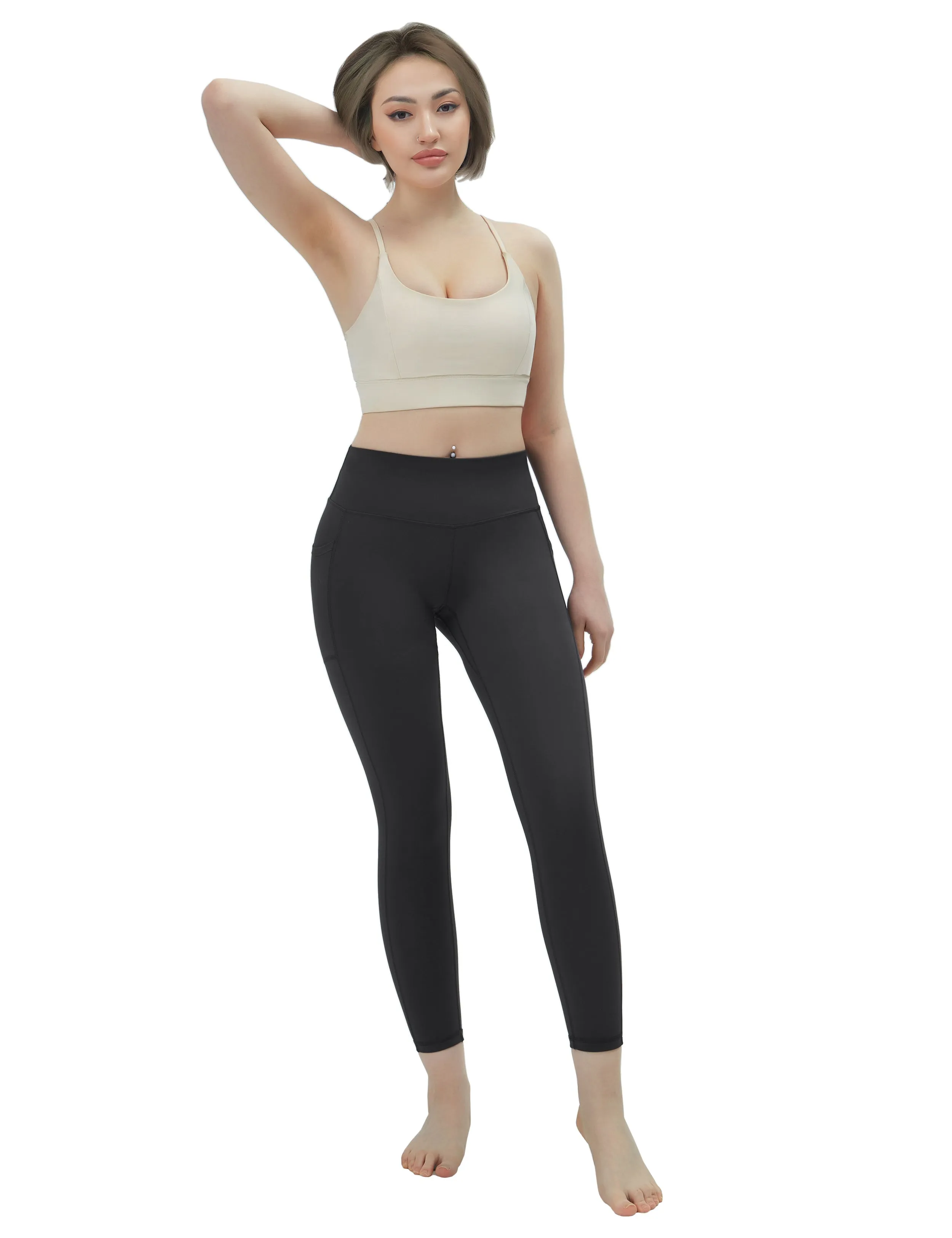 High Waisted Biking Pants 7/8 Length Leggings with Pockets charcoalgrey_Biking