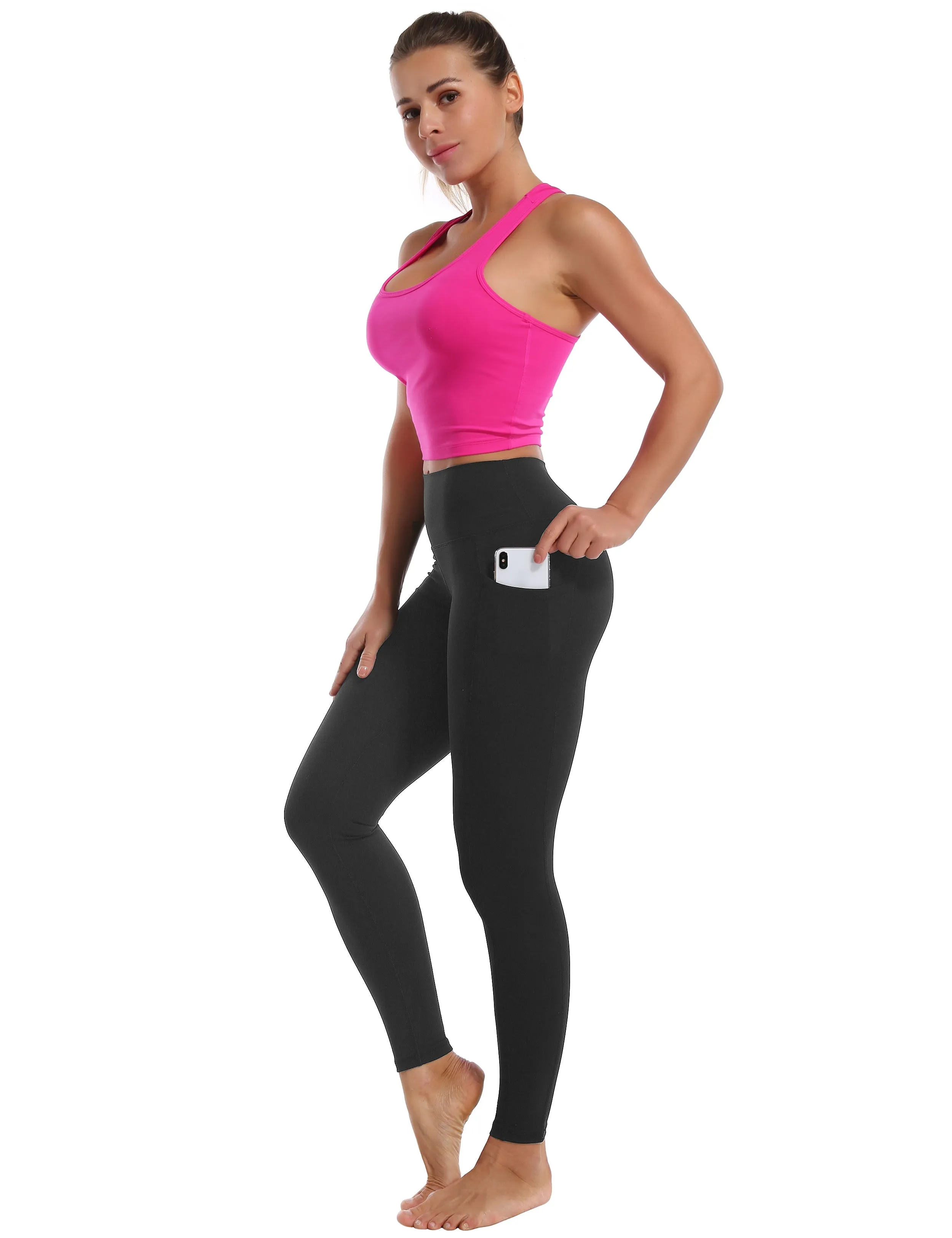 High Waisted Biking Pants 7/8 Length Leggings with Pockets charcoalgrey_Biking