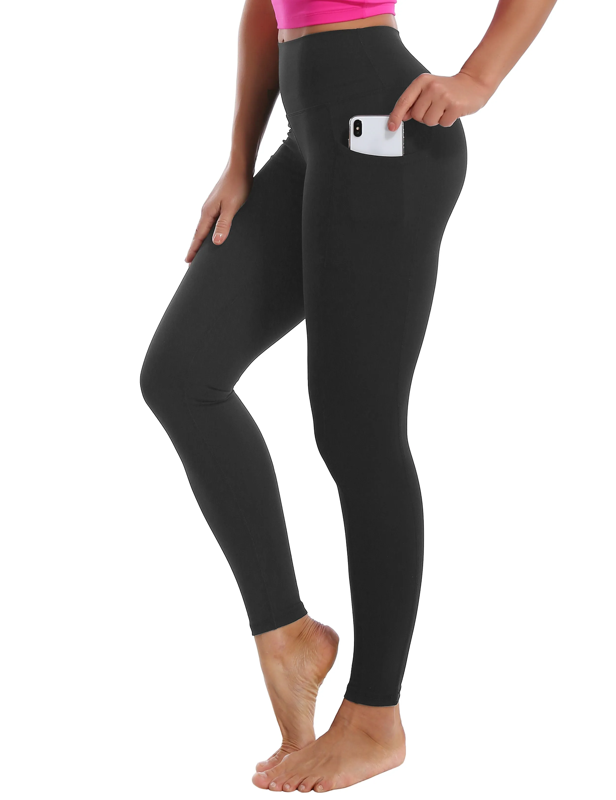 High Waisted Biking Pants 7/8 Length Leggings with Pockets charcoalgrey_Biking