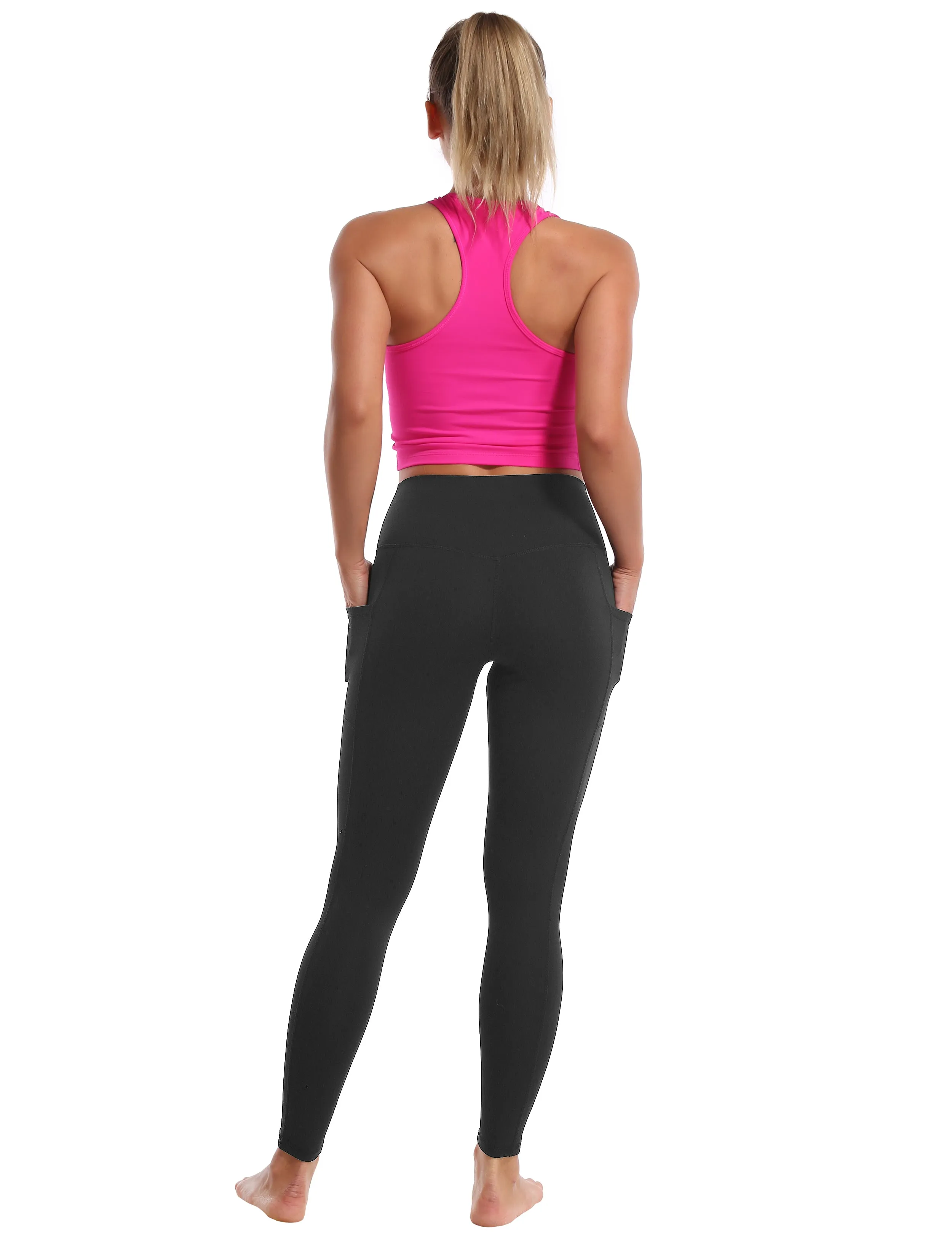 High Waisted Biking Pants 7/8 Length Leggings with Pockets charcoalgrey_Biking