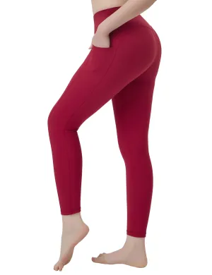 High Waisted Gym Pants 7/8 Length Leggings with Pockets red_Gym