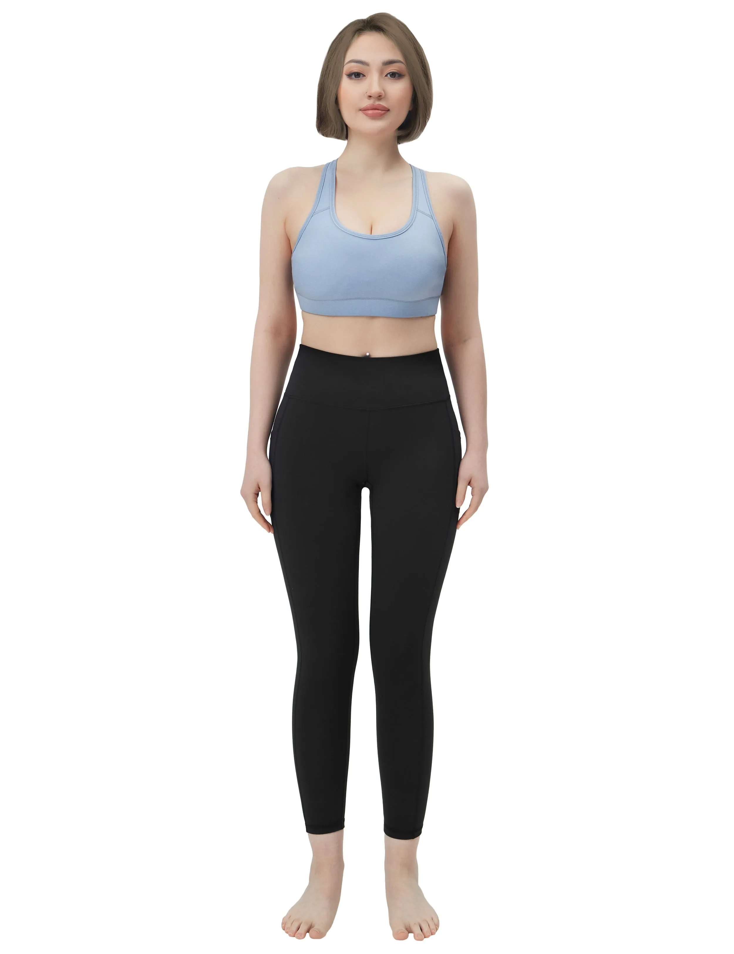 High Waisted Pilates Pants 7/8 Length Leggings with Pockets black_Pilates