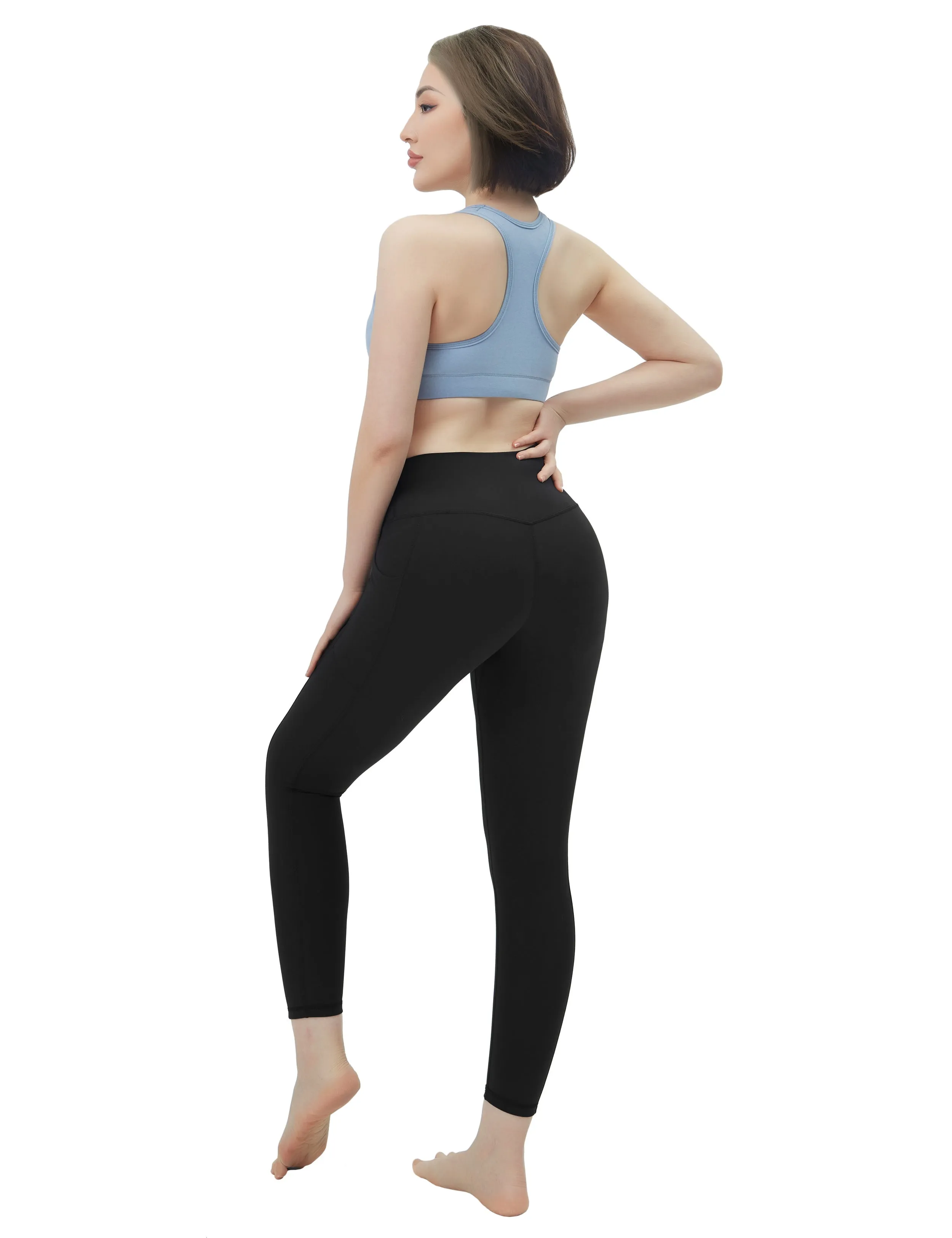 High Waisted Pilates Pants 7/8 Length Leggings with Pockets black_Pilates